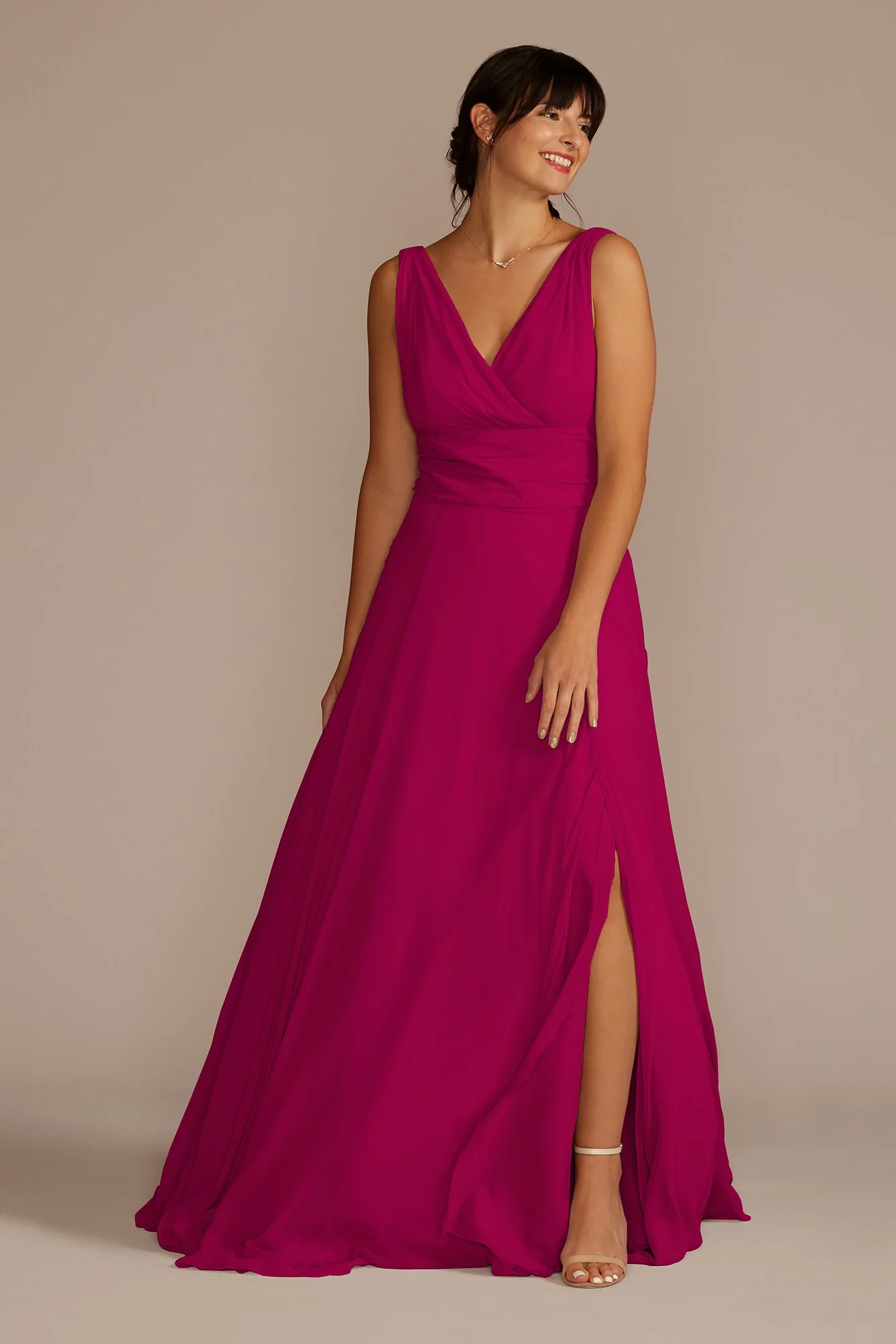 Long Chiffon Surplice Tank Bridesmaid Dress - Image 39