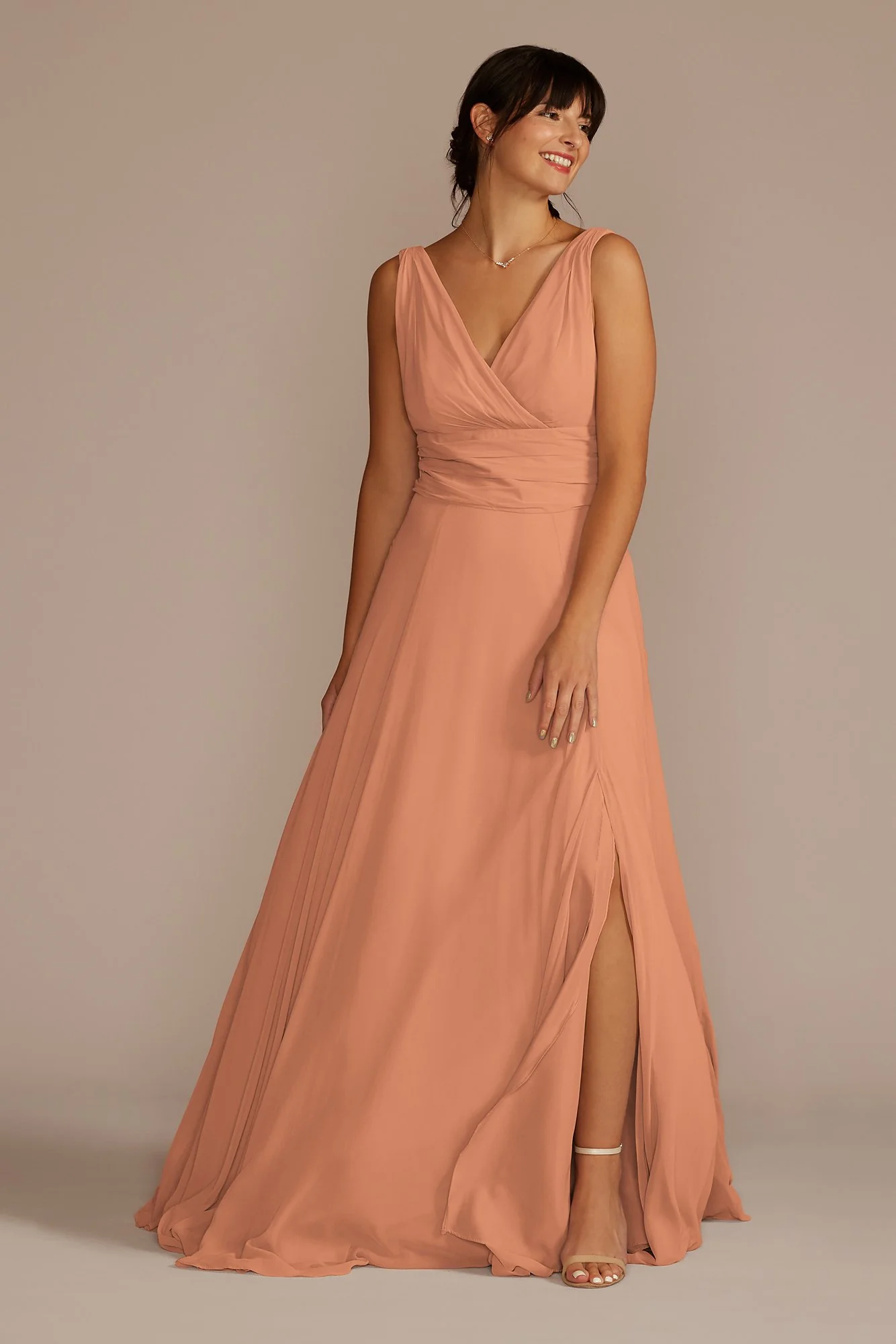 Long Chiffon Surplice Tank Bridesmaid Dress - Image 40