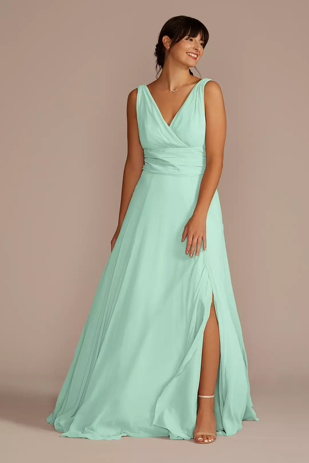 Long Chiffon Surplice Tank Bridesmaid Dress - Image 43
