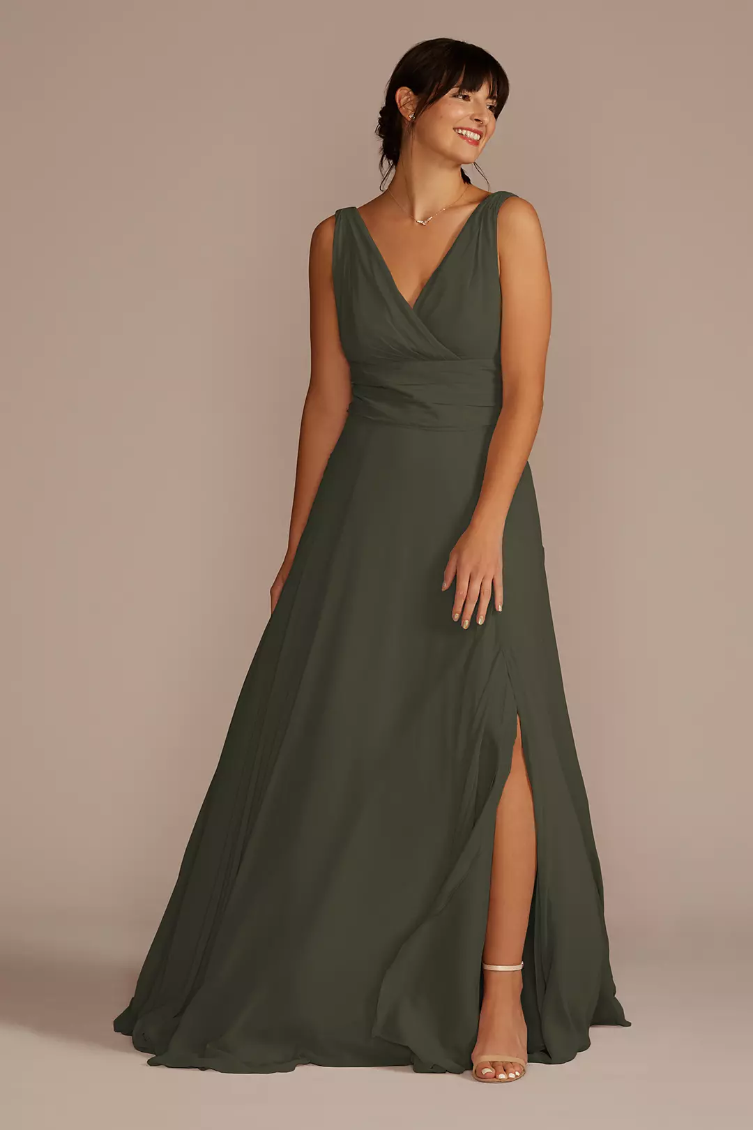 Long Chiffon Surplice Tank Bridesmaid Dress - Image 47