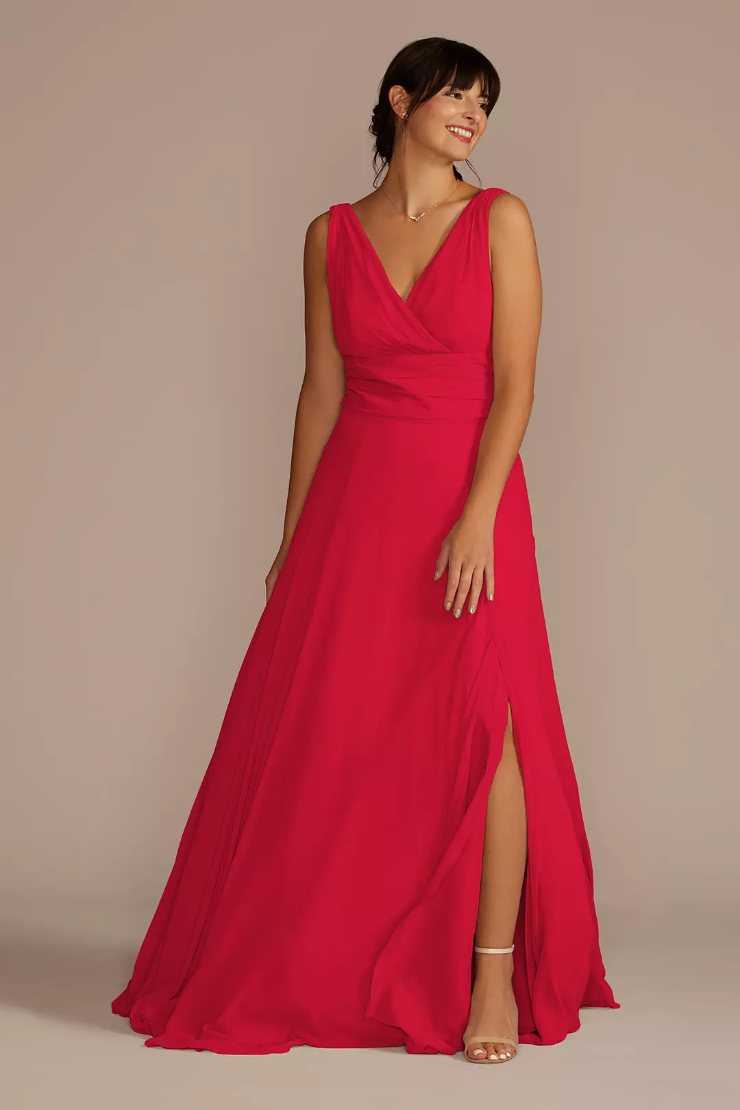 Long Chiffon Surplice Tank Bridesmaid Dress - Image 49