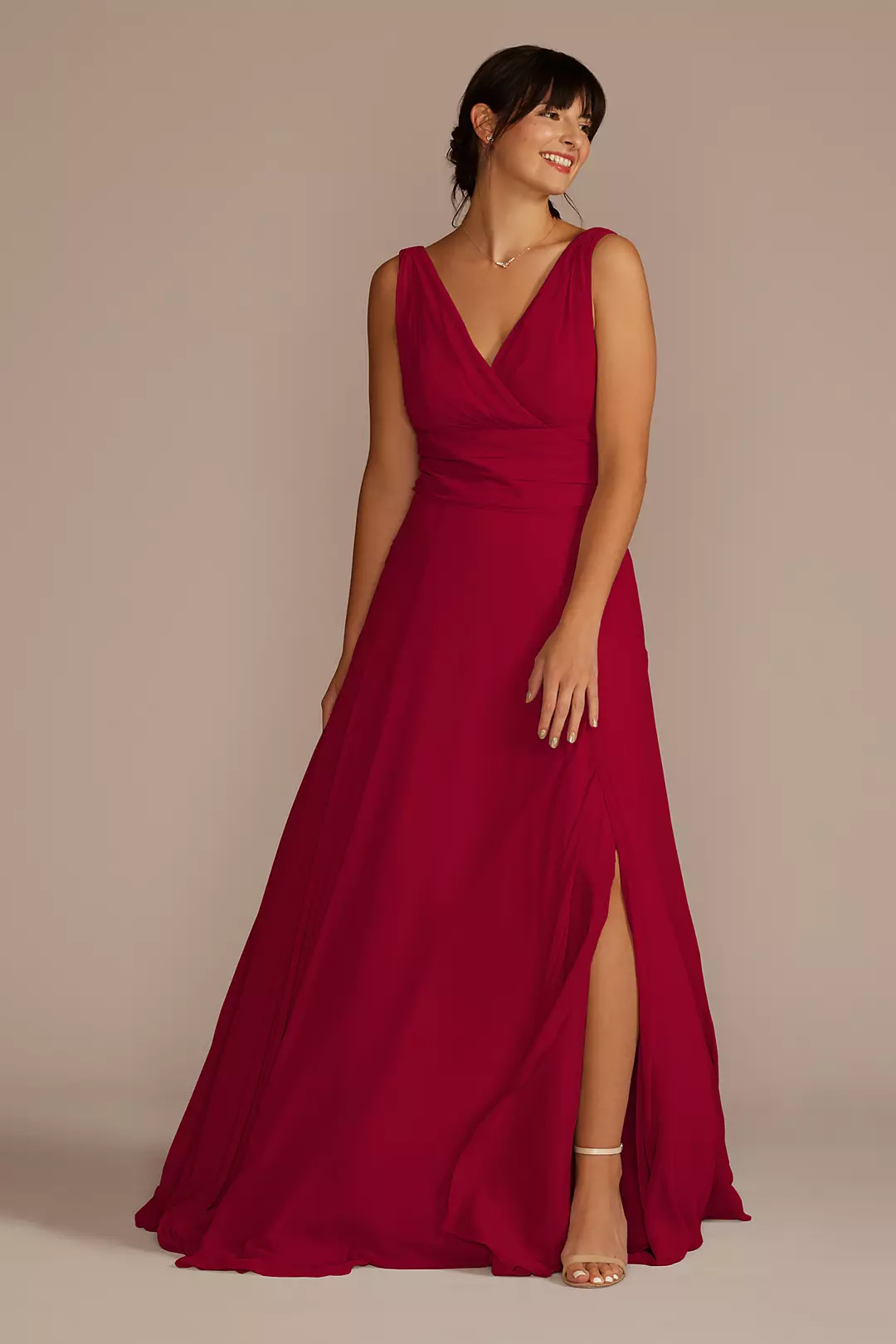 Long Chiffon Surplice Tank Bridesmaid Dress - Image 53