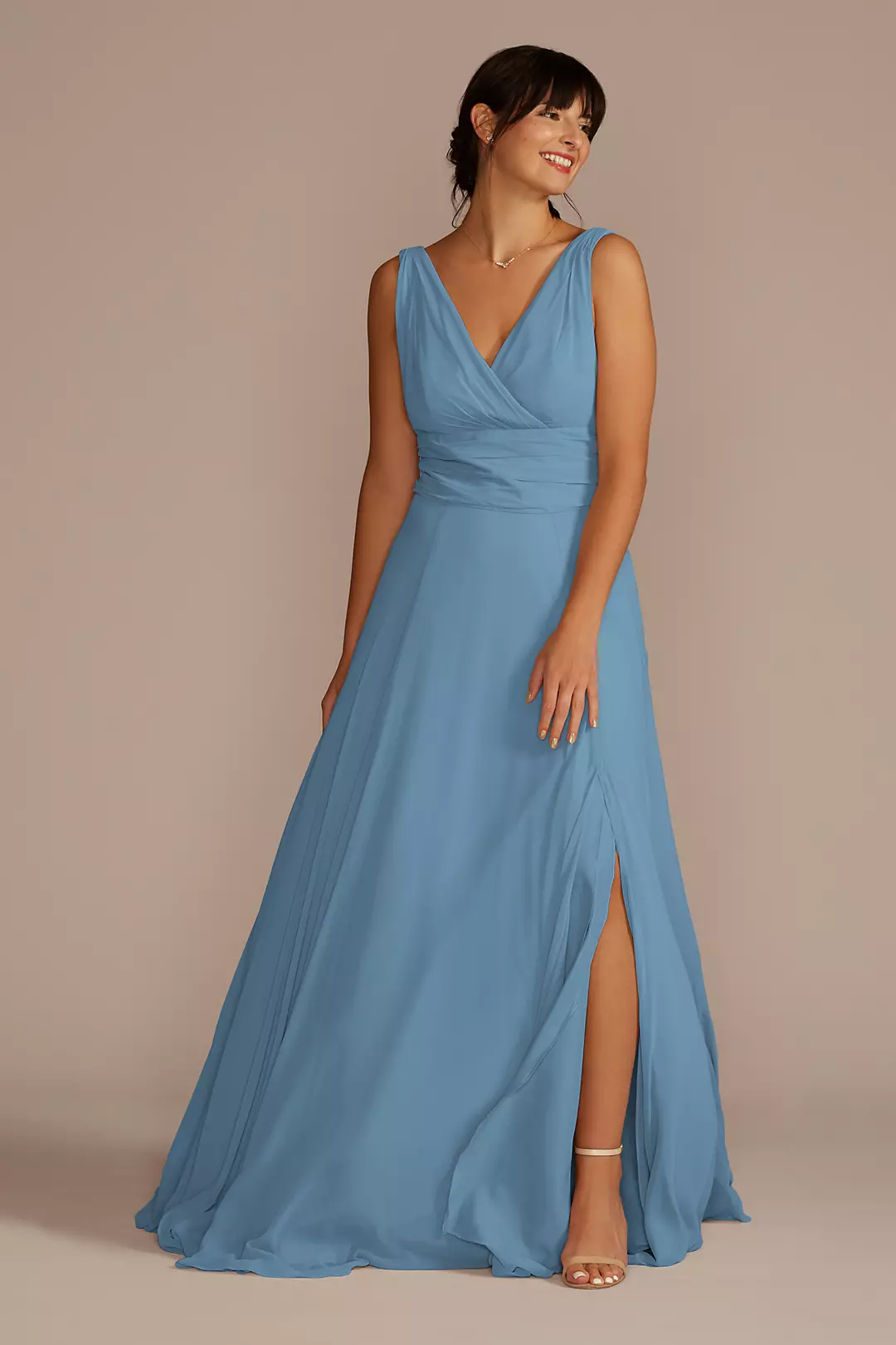 Long Chiffon Surplice Tank Bridesmaid Dress - Image 54