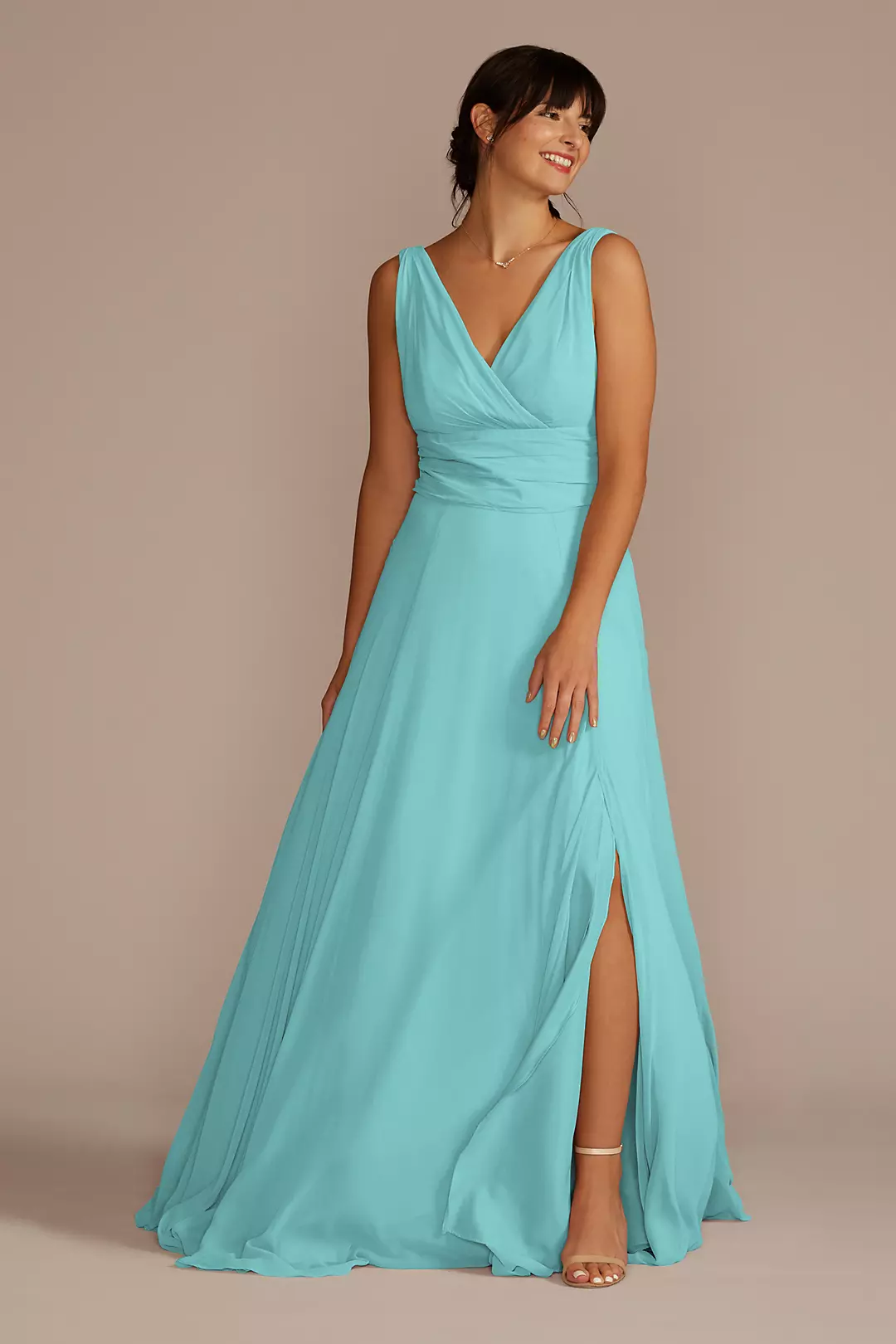 Long Chiffon Surplice Tank Bridesmaid Dress - Image 56