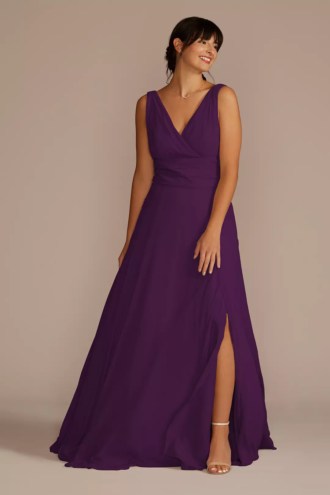 Long Chiffon Surplice Tank Bridesmaid Dress - Image 58
