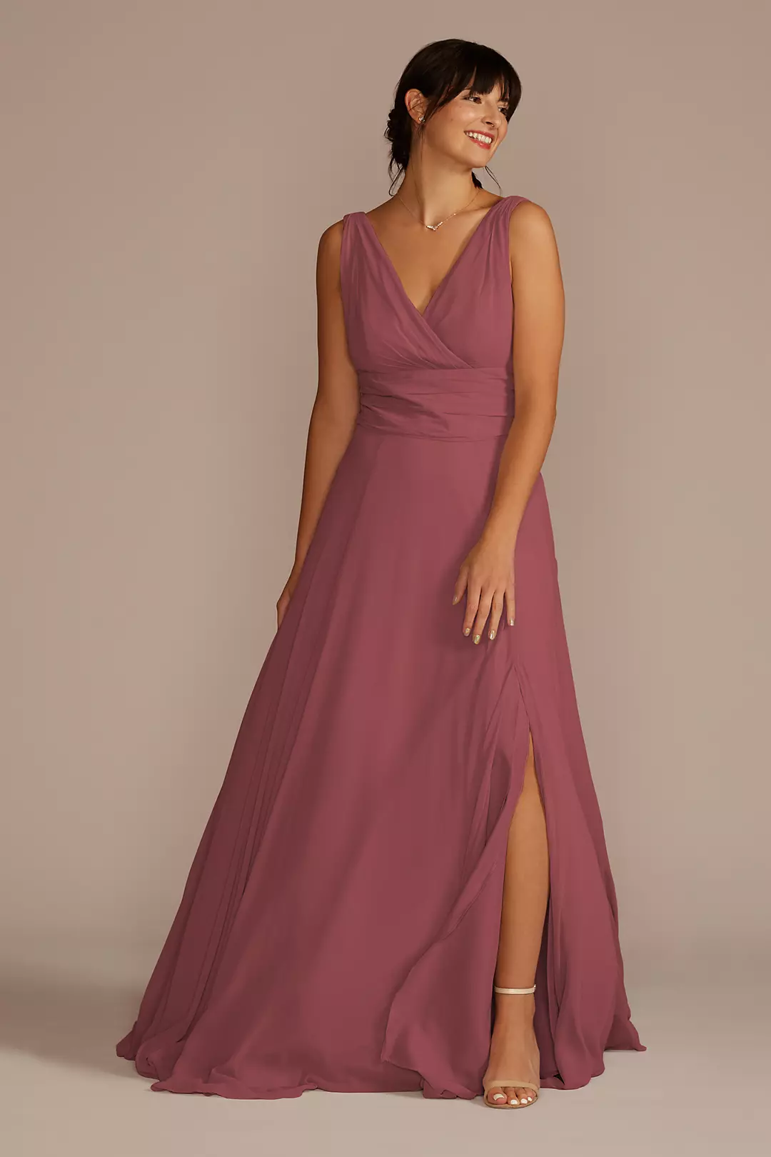 Long Chiffon Surplice Tank Bridesmaid Dress - Image 59