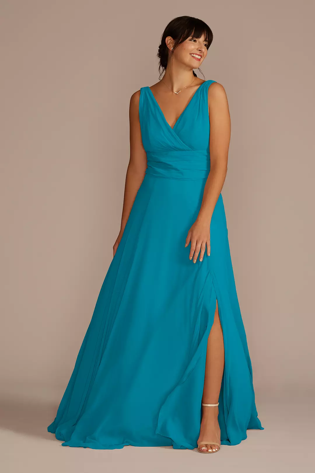Long Chiffon Surplice Tank Bridesmaid Dress - Image 62