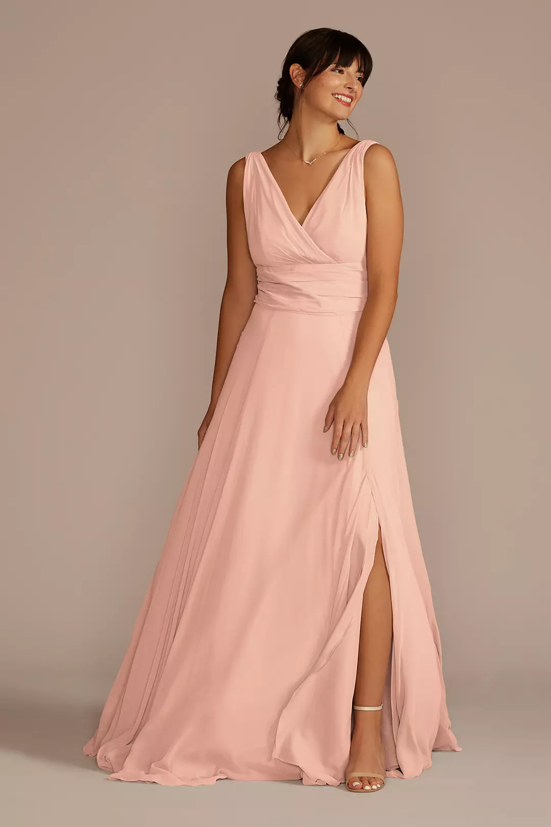 Long Chiffon Surplice Tank Bridesmaid Dress - Image 70