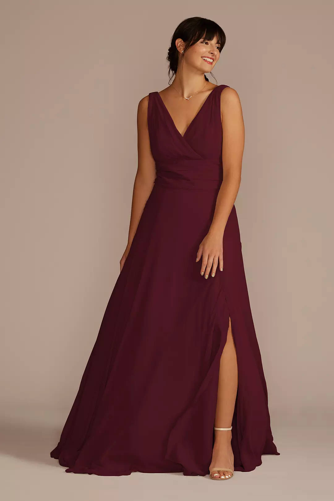 Long Chiffon Surplice Tank Bridesmaid Dress - Image 71