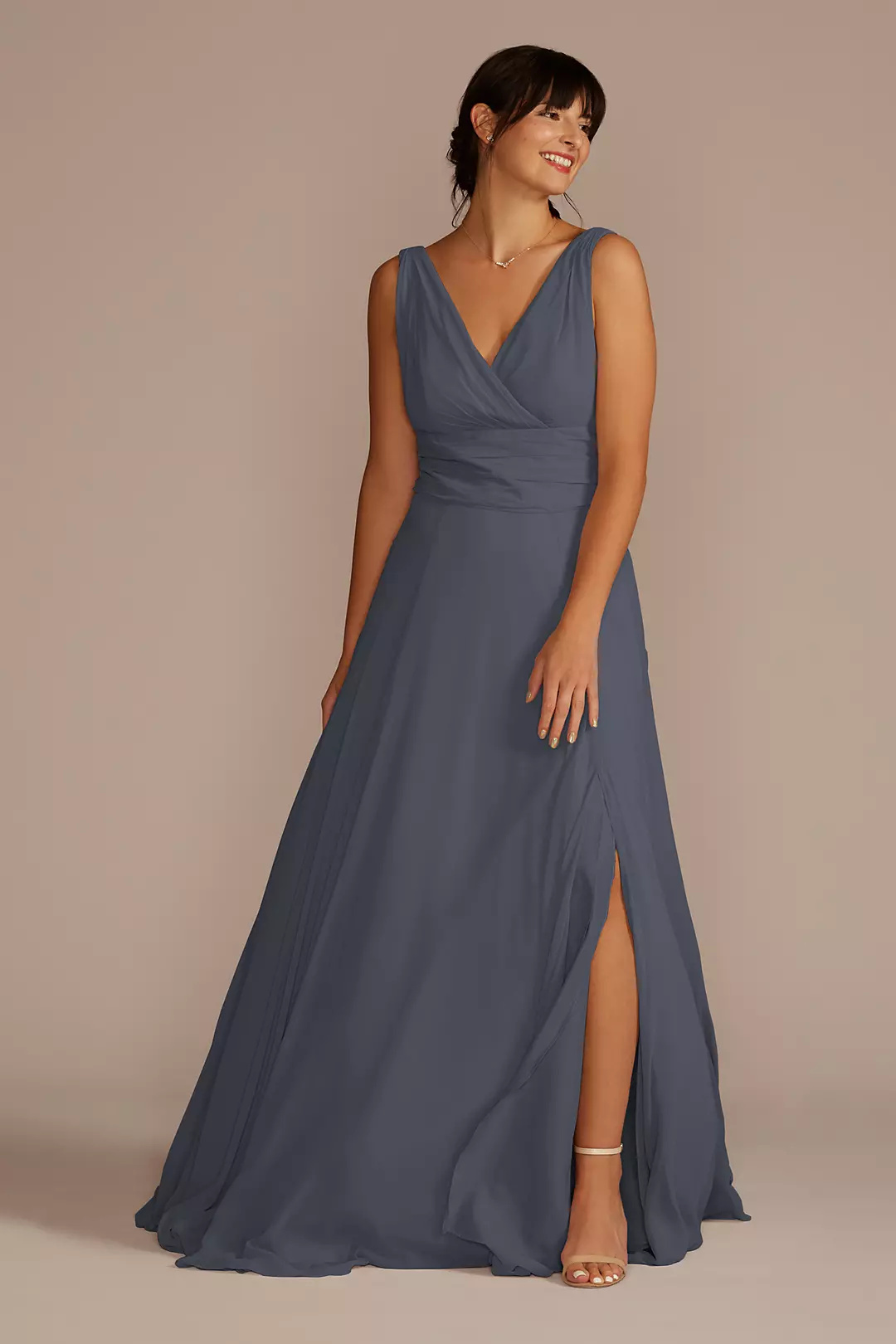 Long Chiffon Surplice Tank Bridesmaid Dress - Image 74