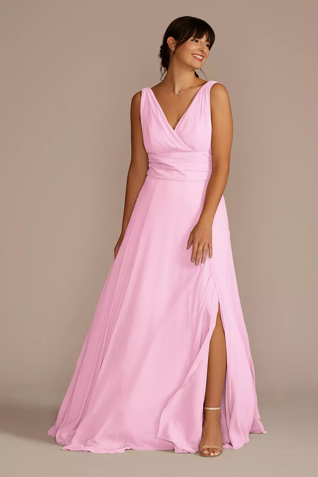 Long Chiffon Surplice Tank Bridesmaid Dress - Image 83