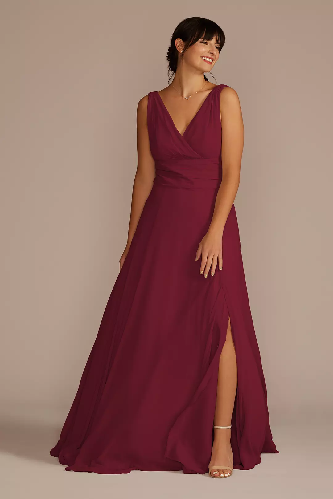 Long Chiffon Surplice Tank Bridesmaid Dress - Image 93