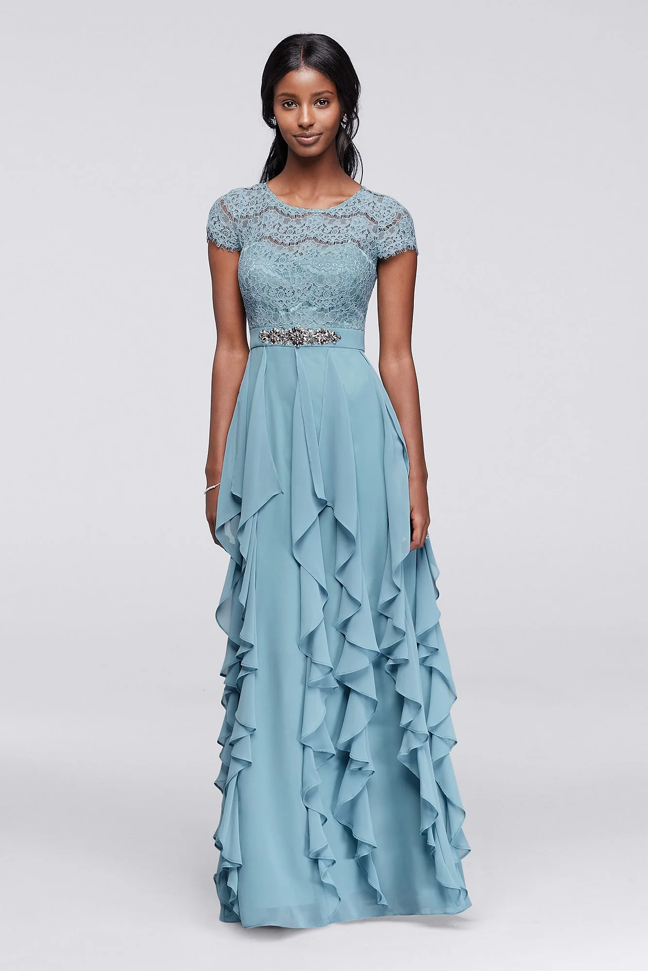 Long Dress with Lace Bodice and Ruffled Skirt - Image 2