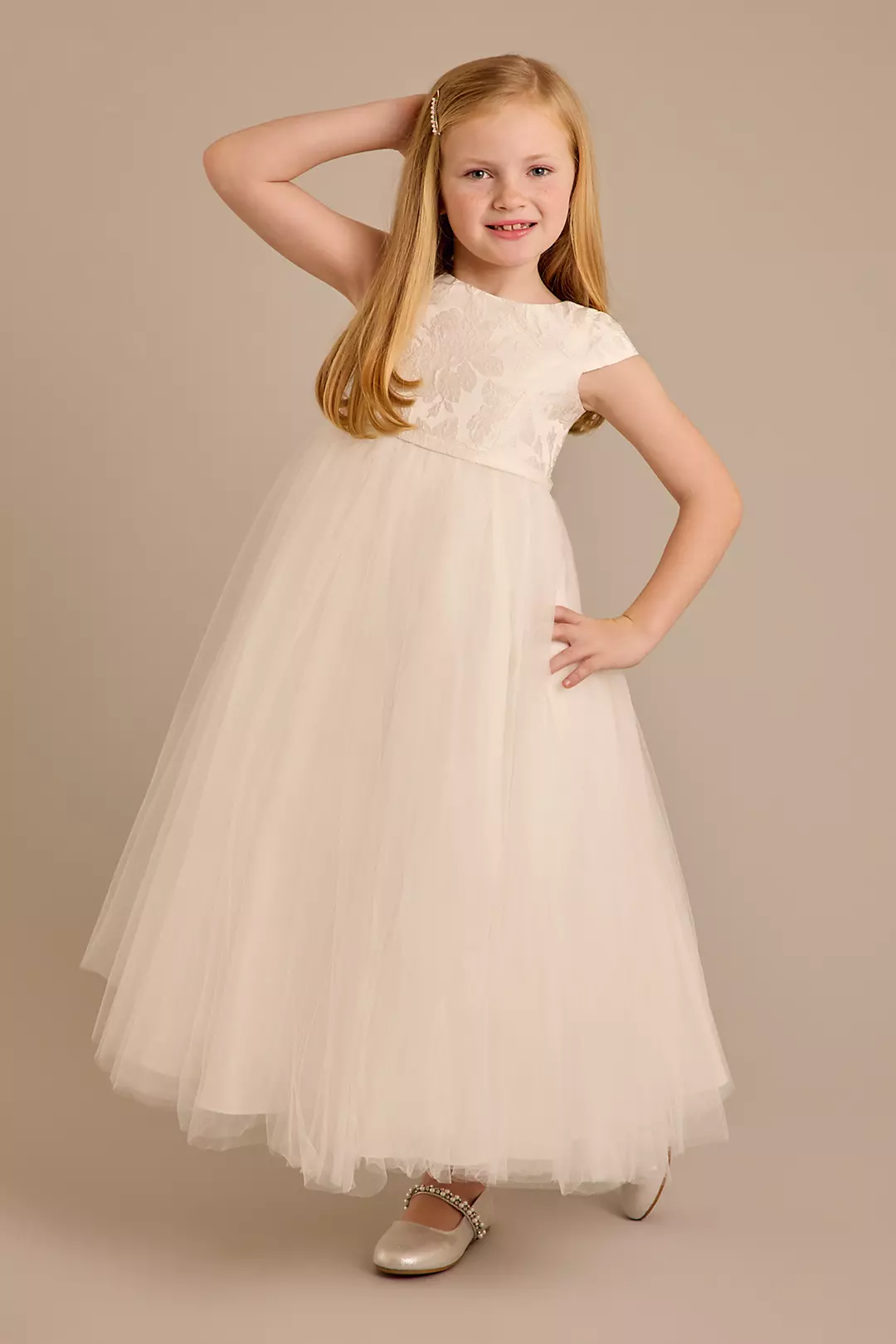 Long Floral Jacquard Flower Girl Dress - Image 6