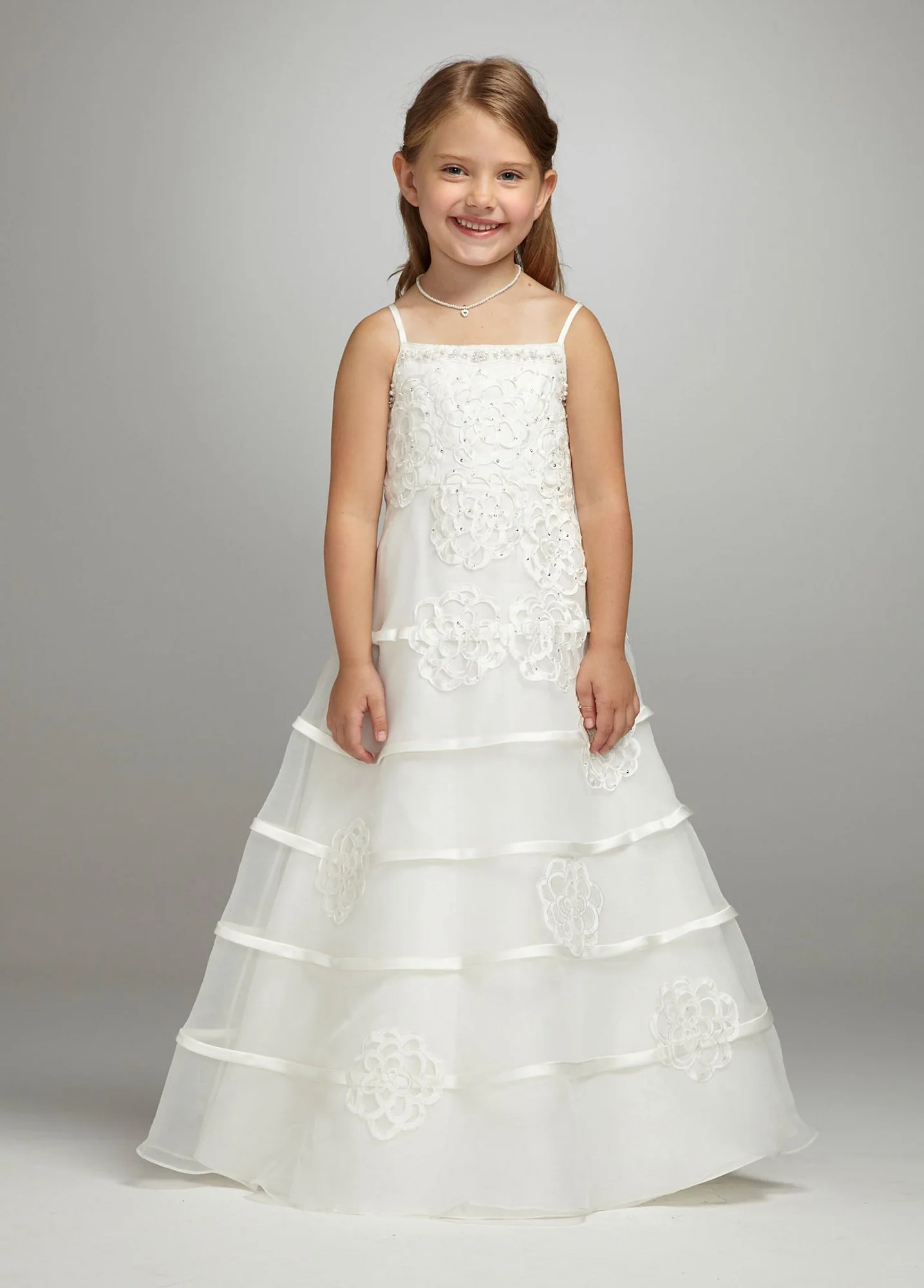 Long Flower Girl Dress with Floral Appliques