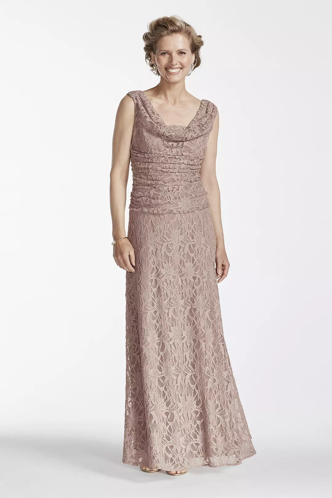 Long Glitter Lace Dress with Cowl Neckline - Image 10