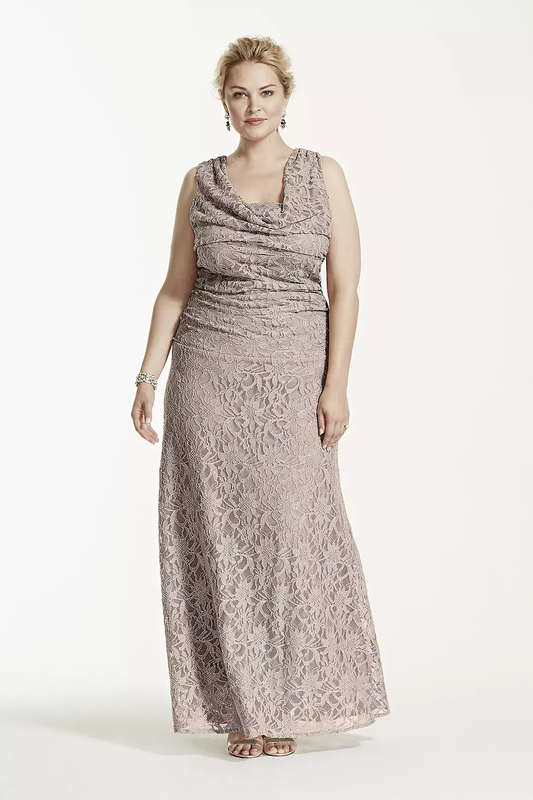 Long Glitter Lace Dress with Cowl Neckline - Image 11