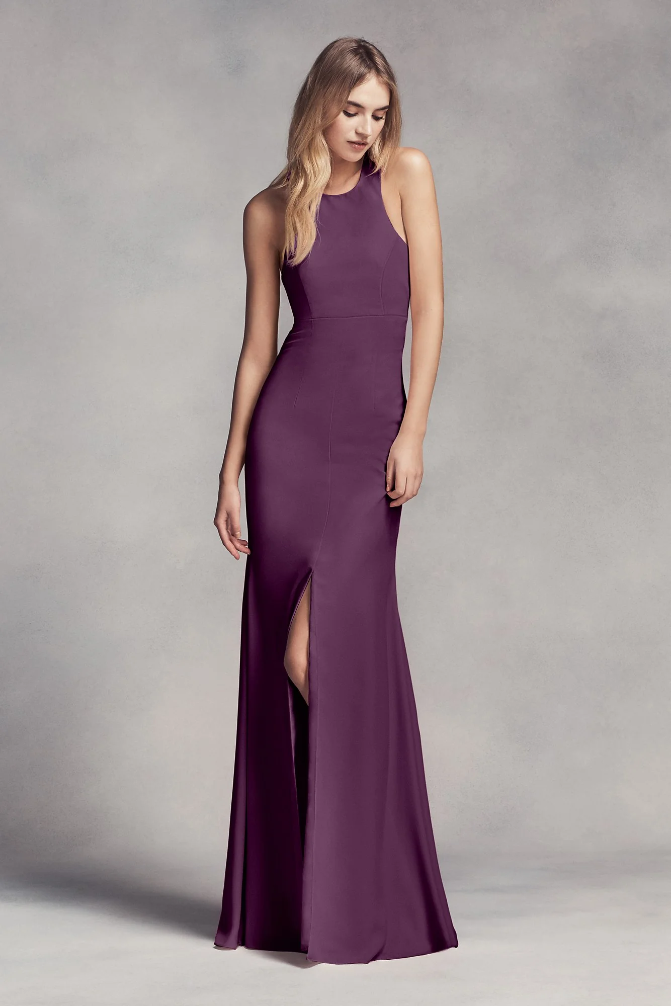 Long Halter Bridesmaid Dress with Skirt Slit - Image 22