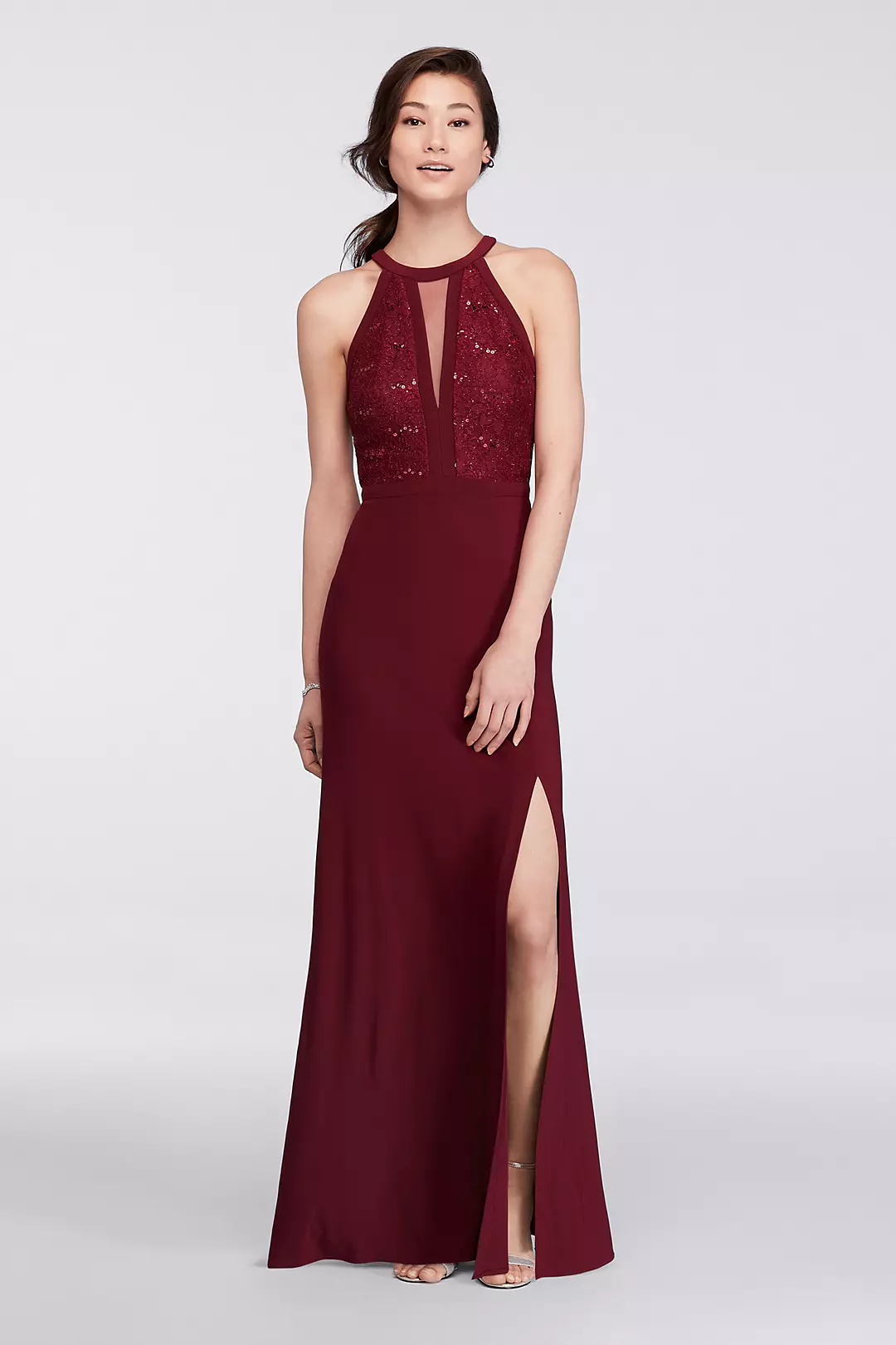 Long Halter Lace Dress with Illusion Cutout - Image 6
