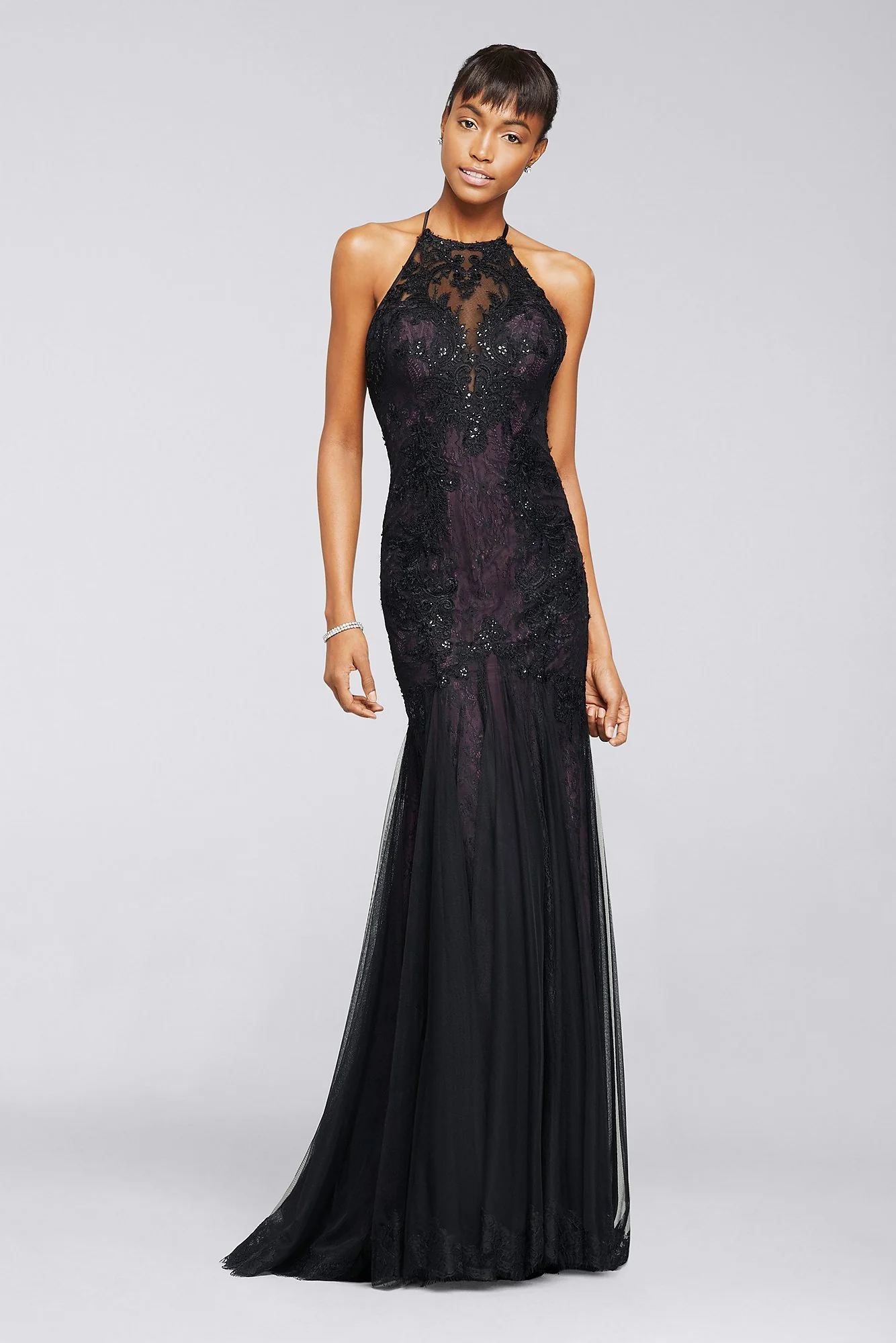 Long Illusion Lace Trumpet Dress