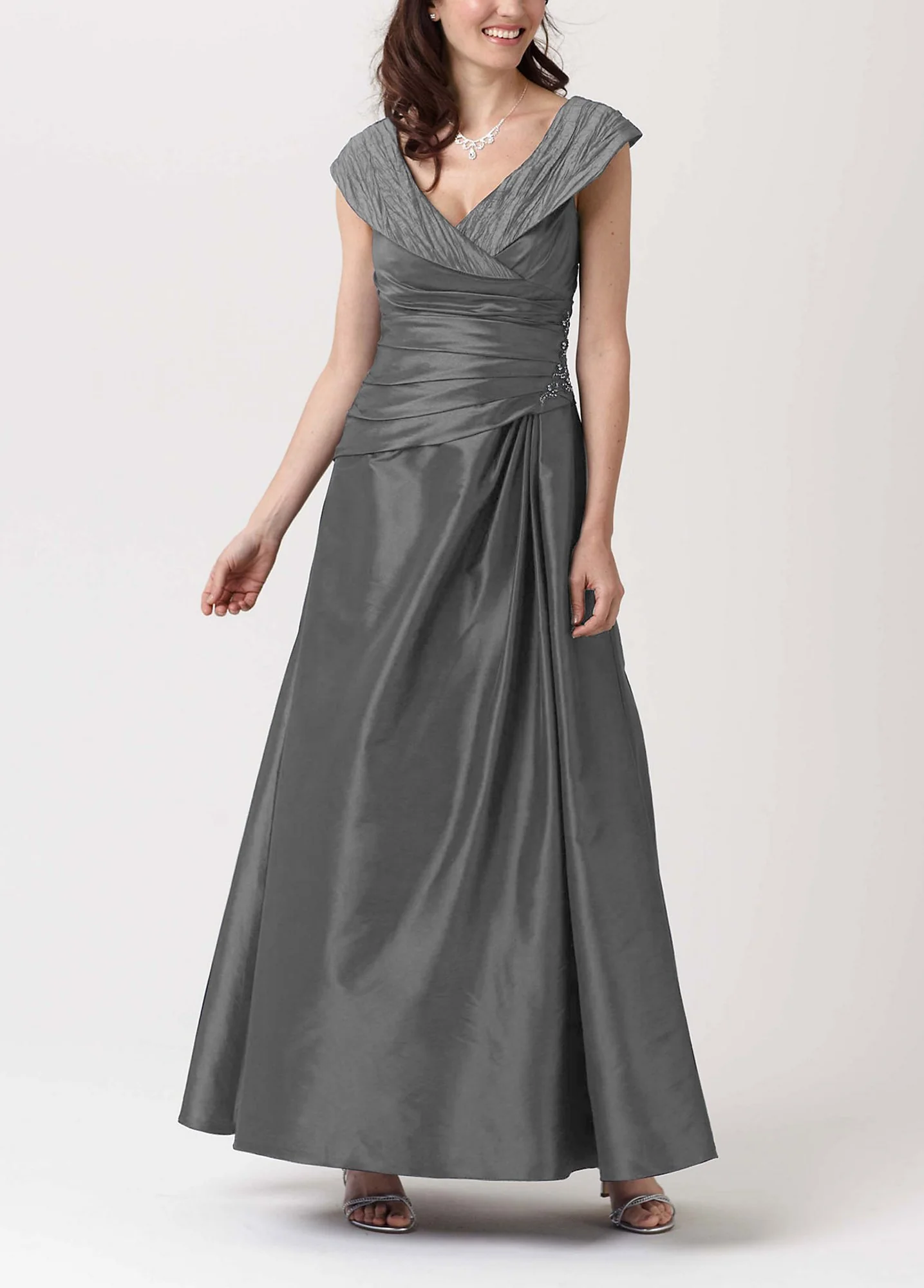 Long Iridescent Taffeta Mock Two-piece Dress