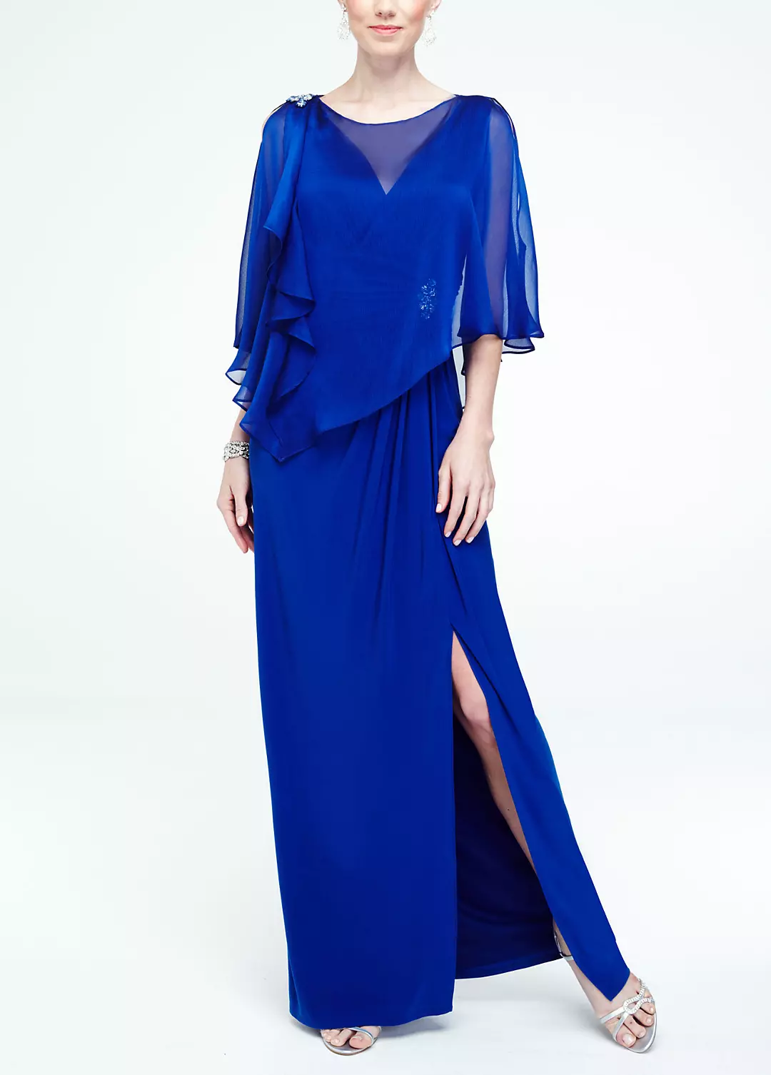 Long Jersey Dress with Chiffon Caplet