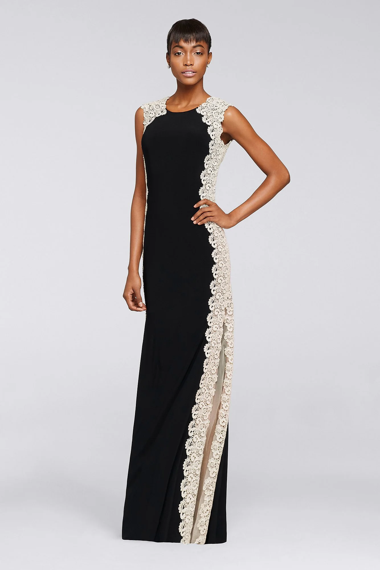 Long Jersey Dress with Glitter Chemical Lace - Image 2