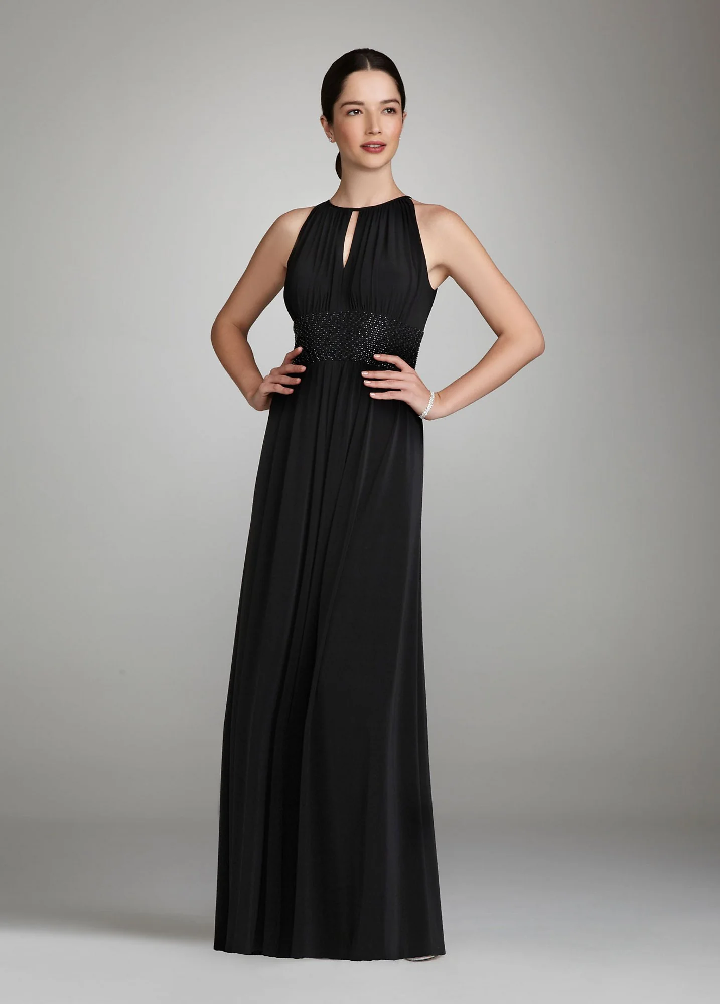 Long Jersey Dress with Keyhole Detail