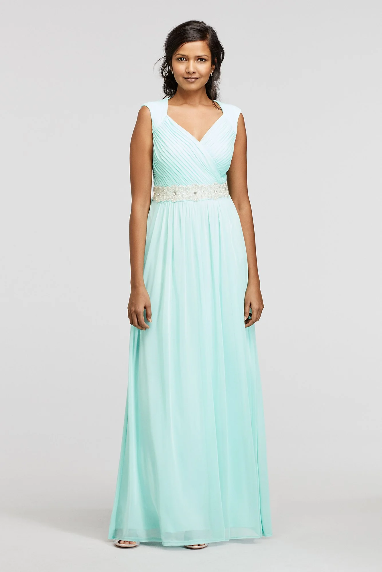 Long Jersey Ruched Bodice Dress with Beaded Waist - Image 2