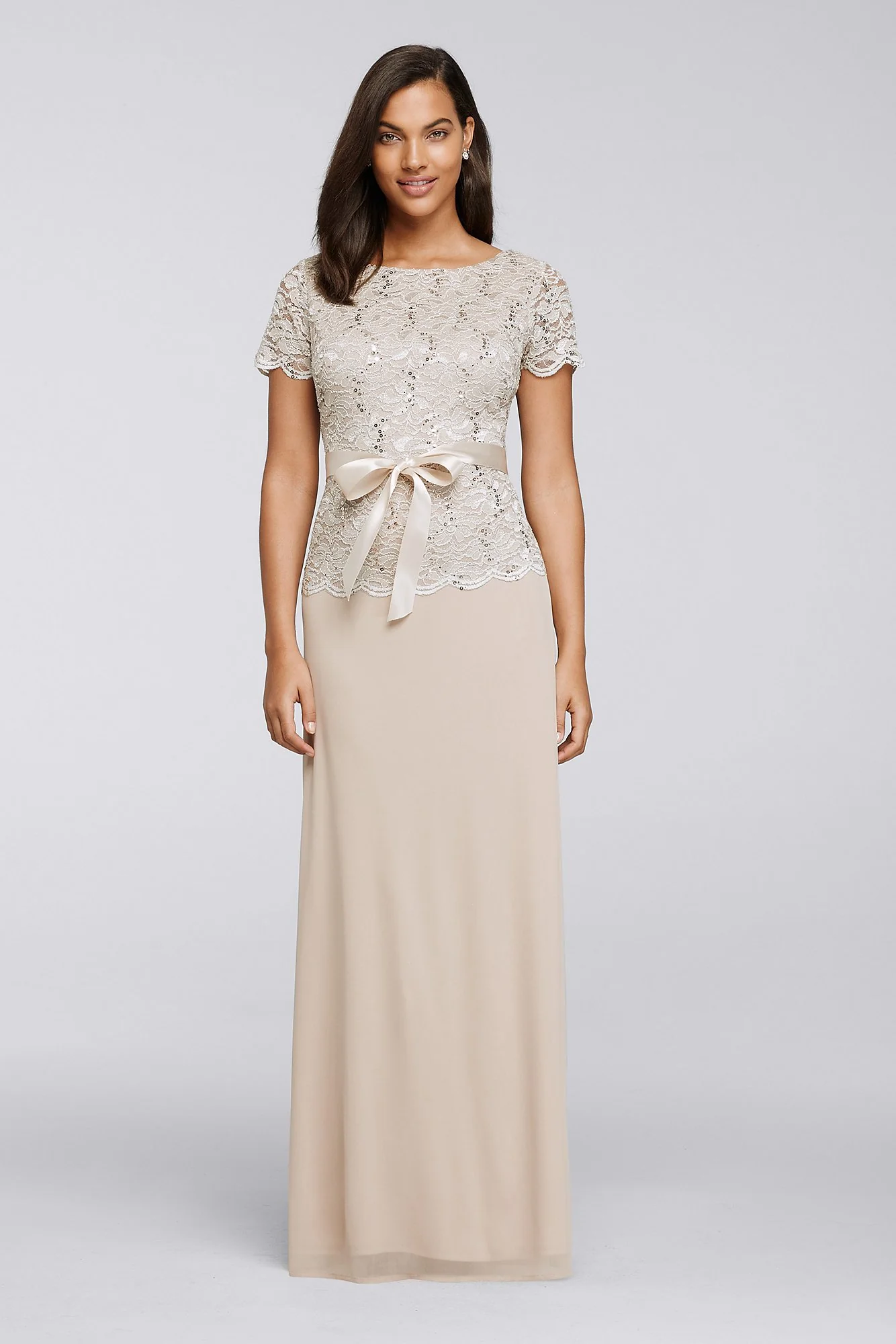 Long Lace Dress with Cap Sleeves and Cowl Back - Image 3