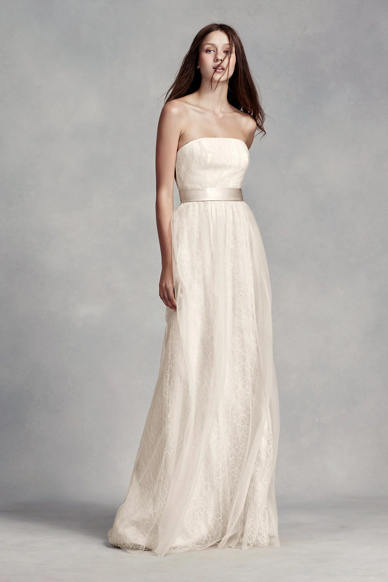 Long Lace Dress with Tulle Overlay and Satin Sash - Image 6