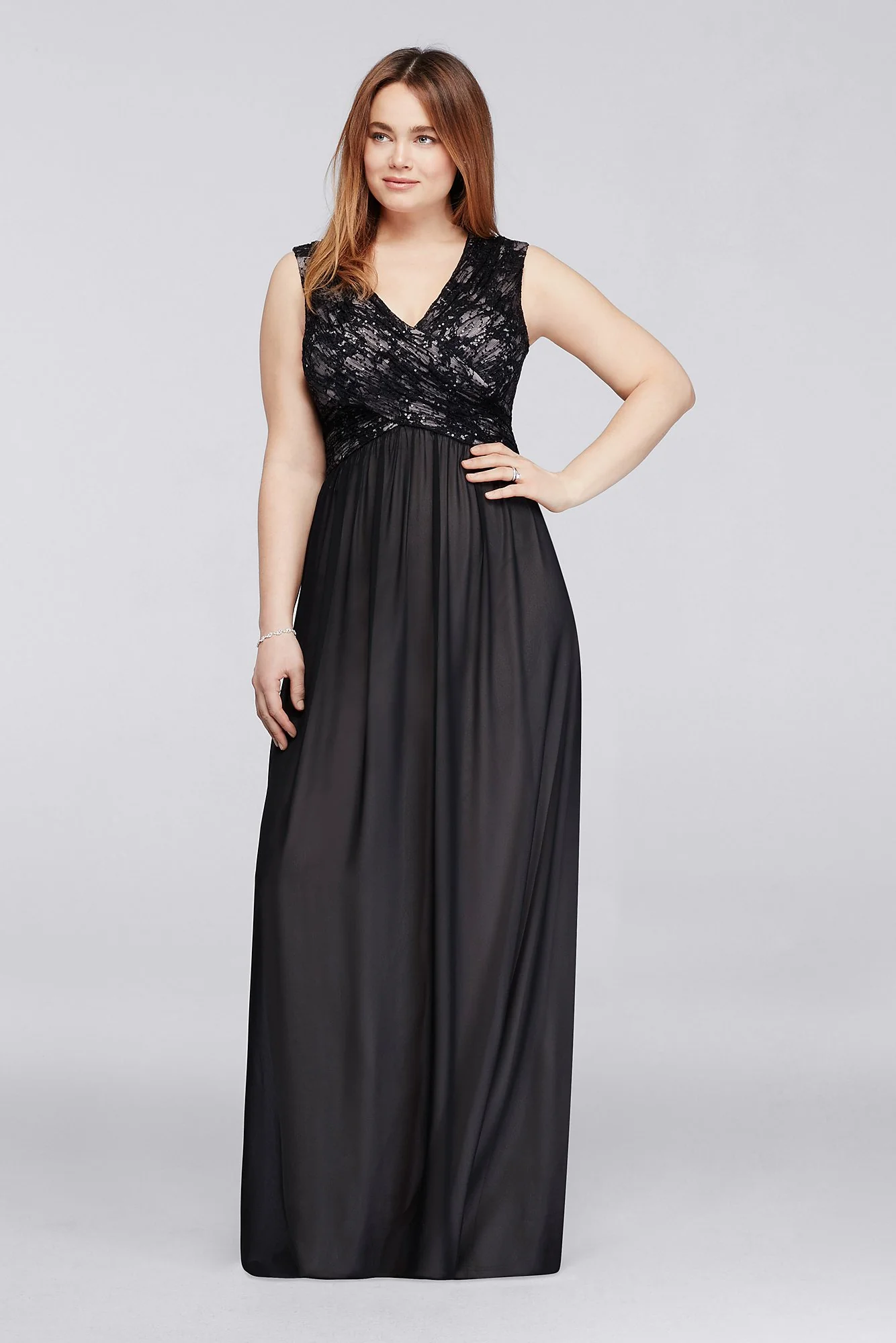 Long Lace Gown with Embellished Sequin Bodice - Image 5