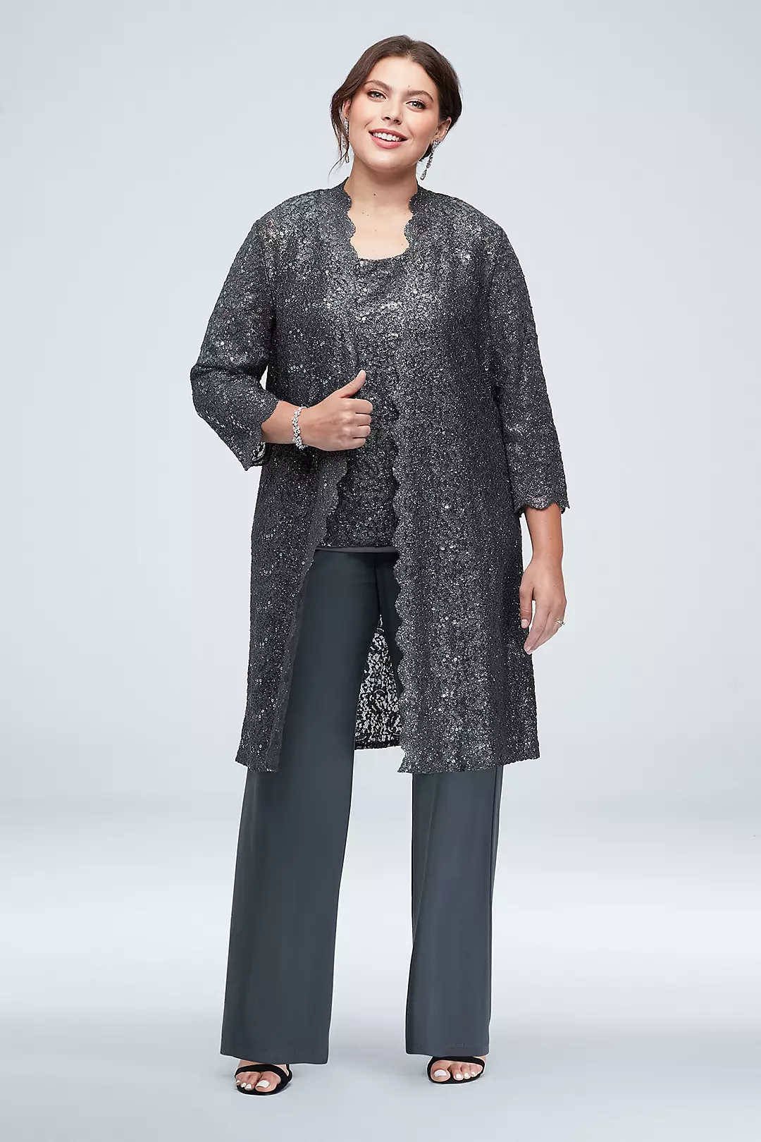 Long Lace Jacket Three-Piece Plus Size Pantsuit - Image 11