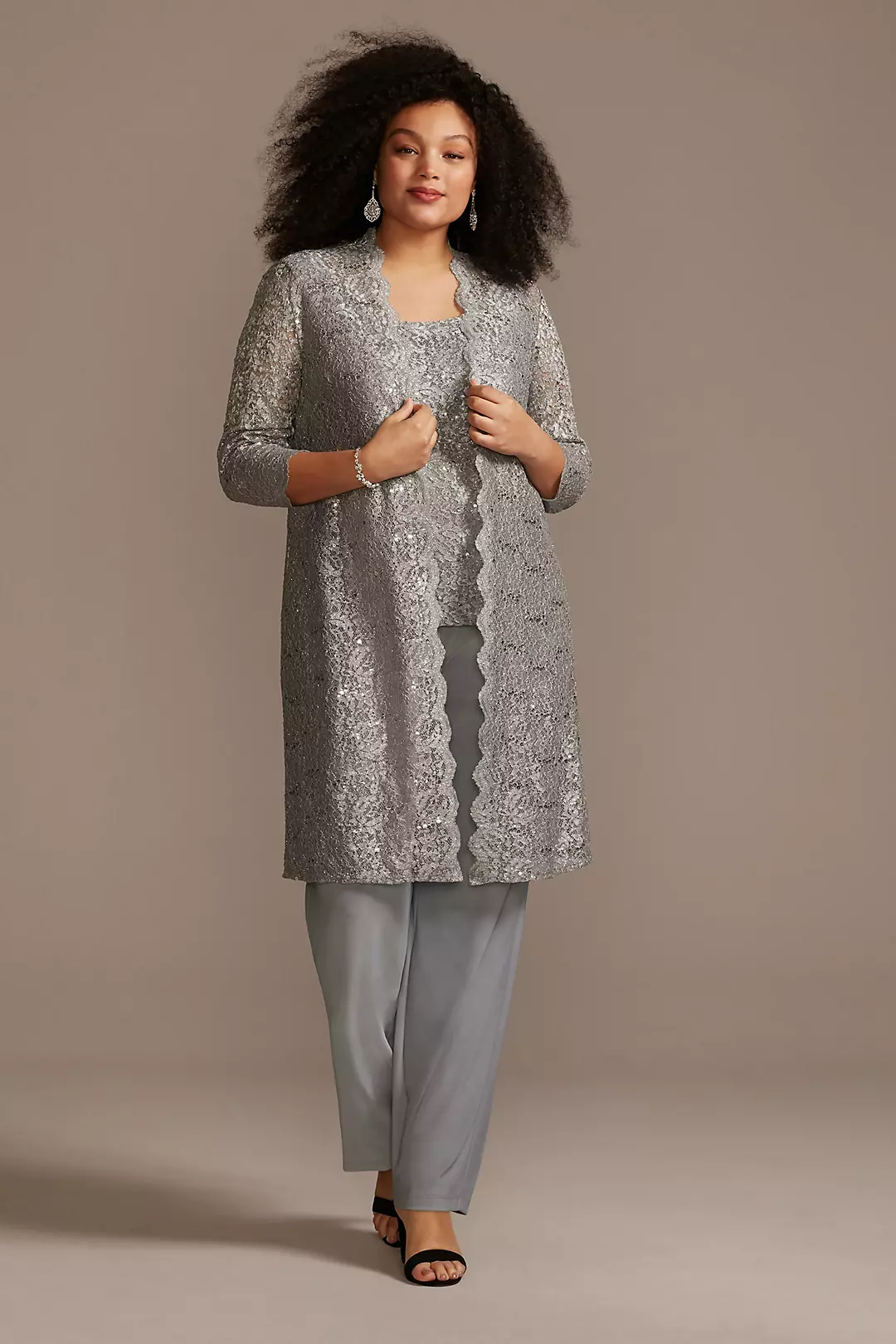 Long Lace Jacket Three-Piece Plus Size Pantsuit - Image 12