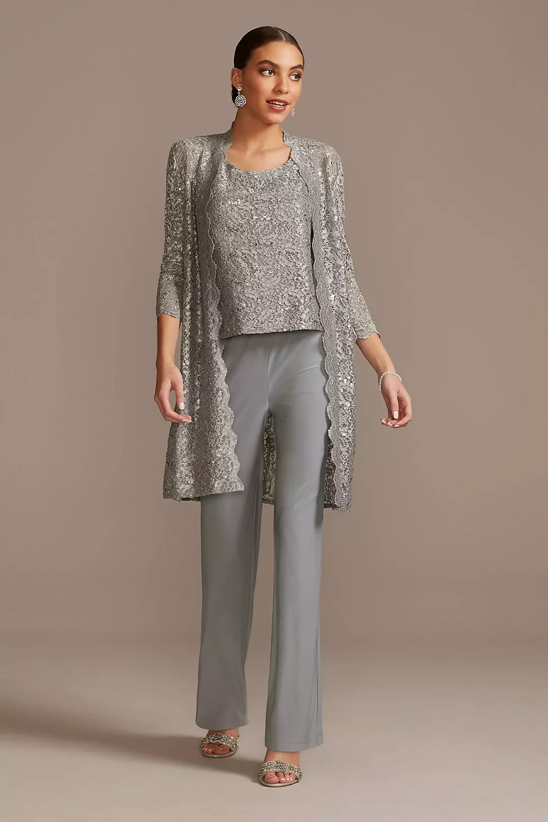 Long Lace Jacket Three-Piece Plus Size Pantsuit - Image 14