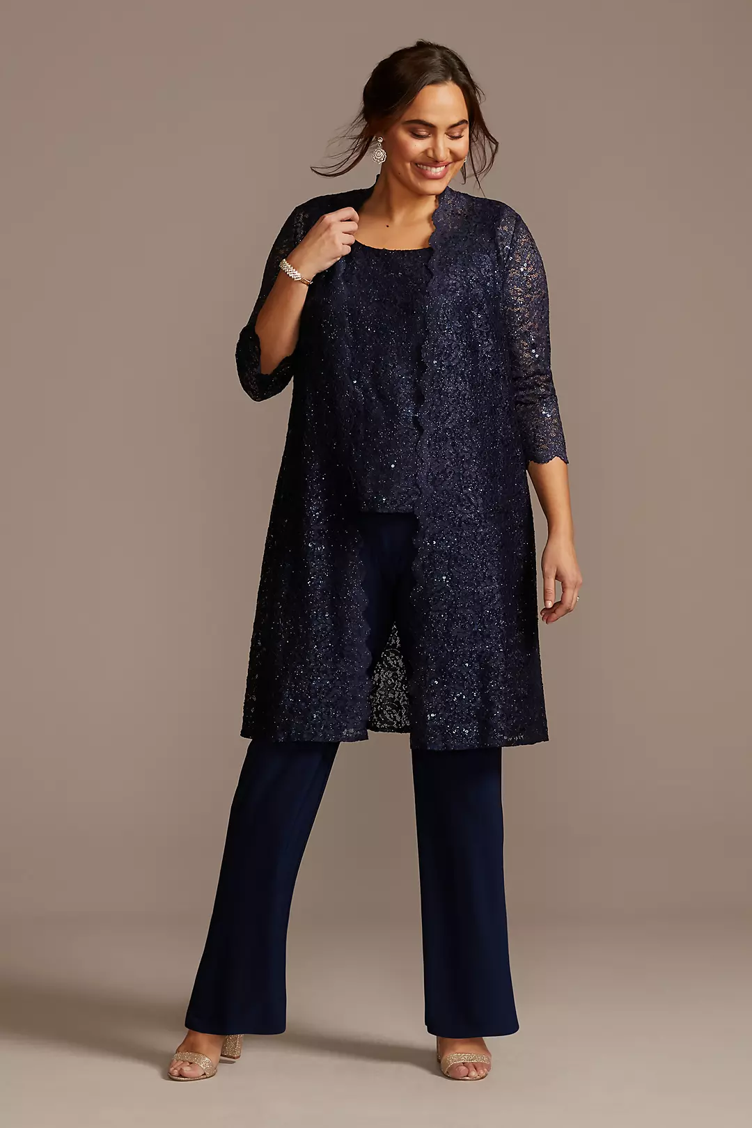 Long Lace Jacket Three-Piece Plus Size Pantsuit - Image 2