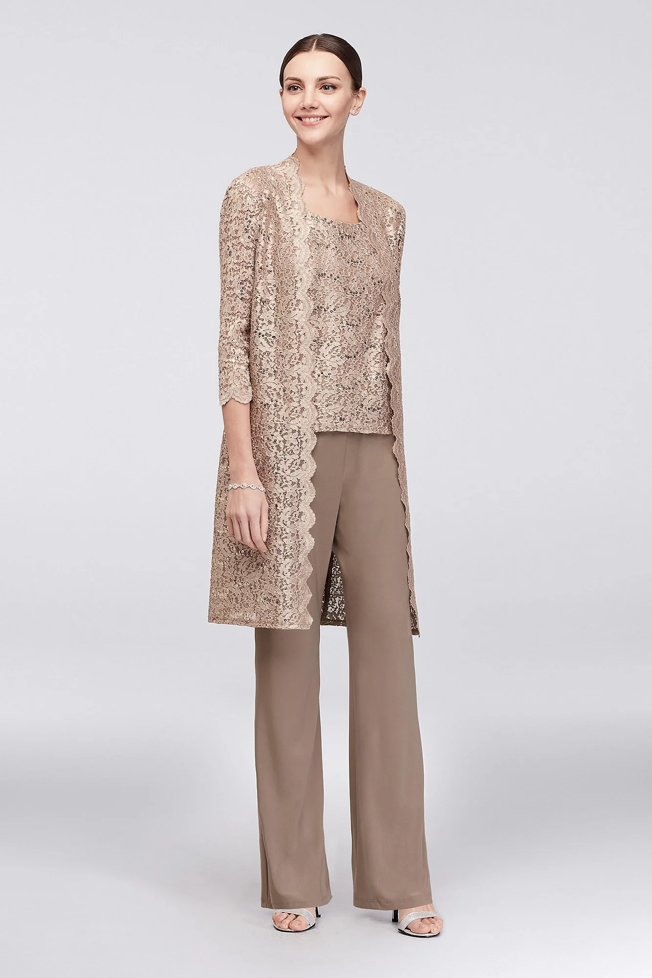 Long Lace Jacket Three-Piece Plus Size Pantsuit - Image 4