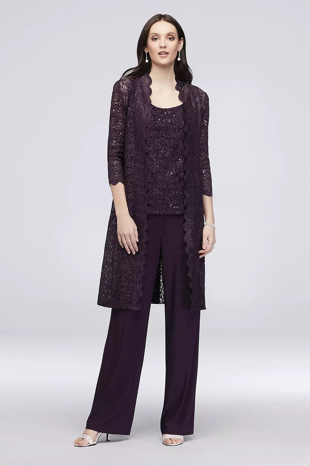 Long Lace Jacket Three-Piece Plus Size Pantsuit - Image 5