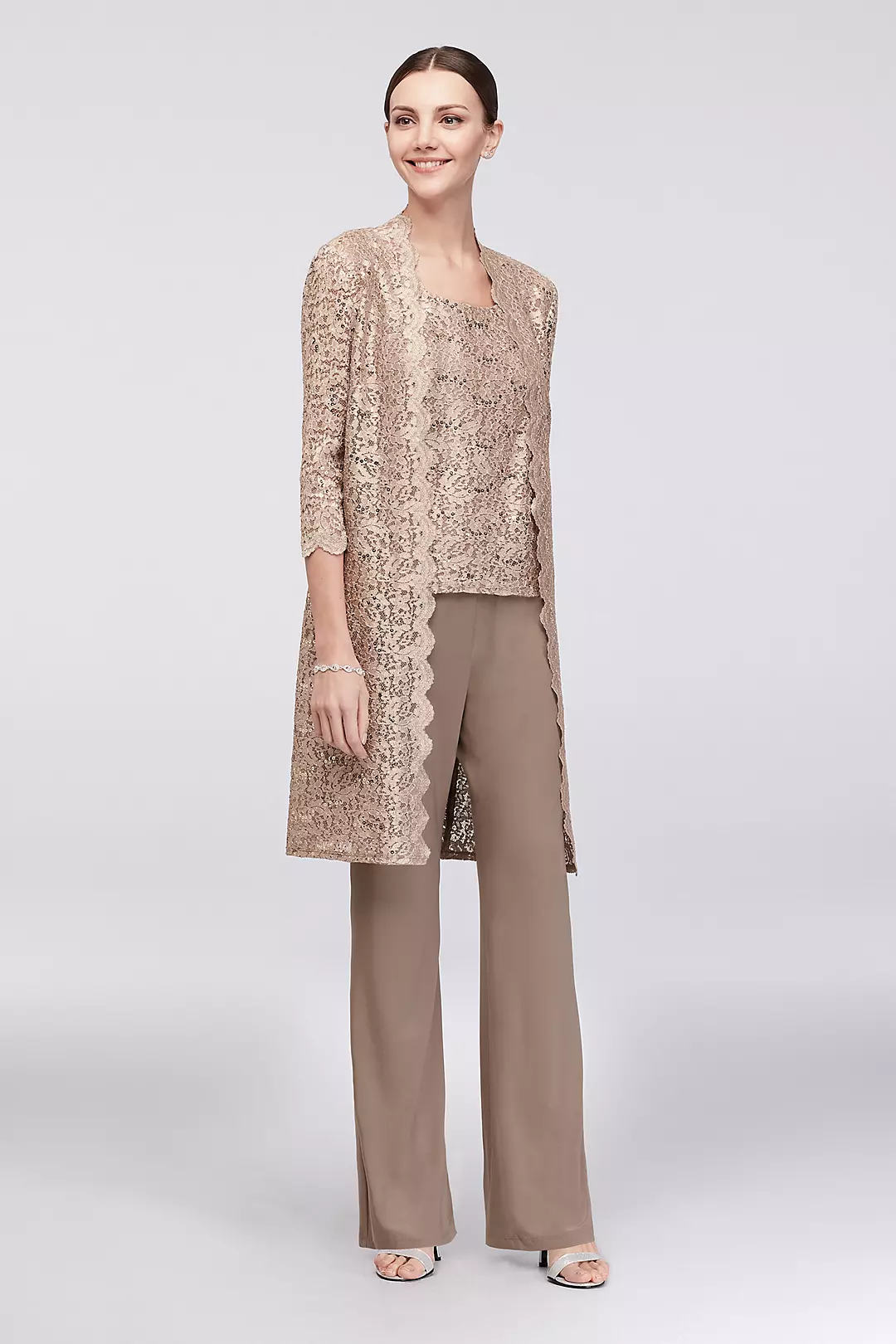 Long Lace Jacket Three-Piece Plus Size Pantsuit - Image 6