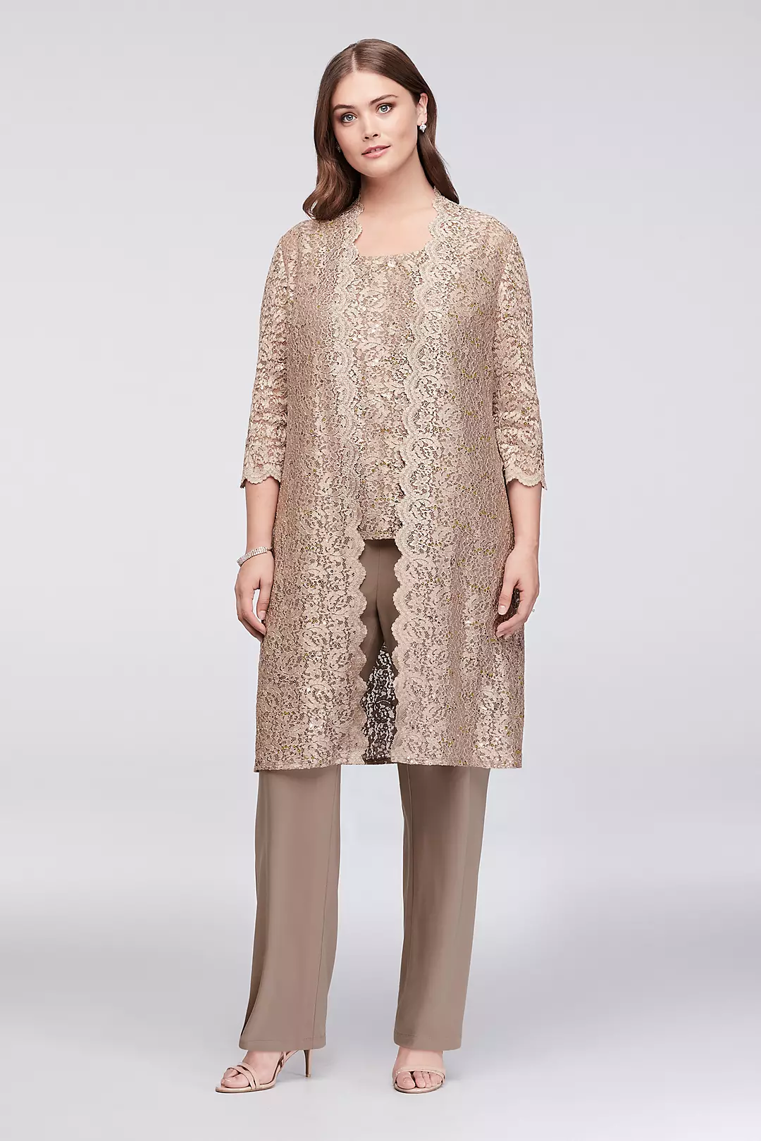 Long Lace Jacket Three-Piece Plus Size Pantsuit - Image 7