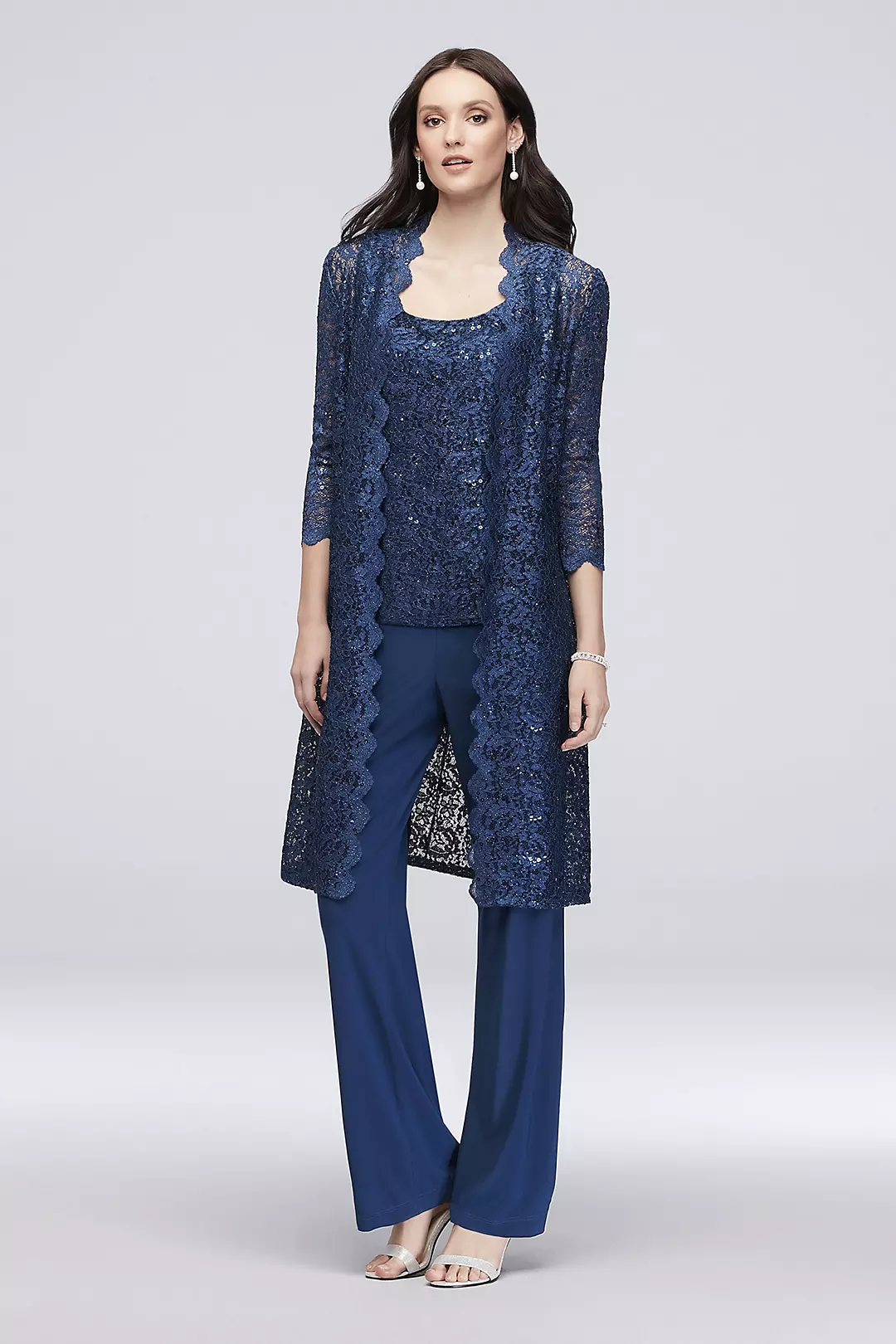 Long Lace Jacket Three-Piece Plus Size Pantsuit - Image 9