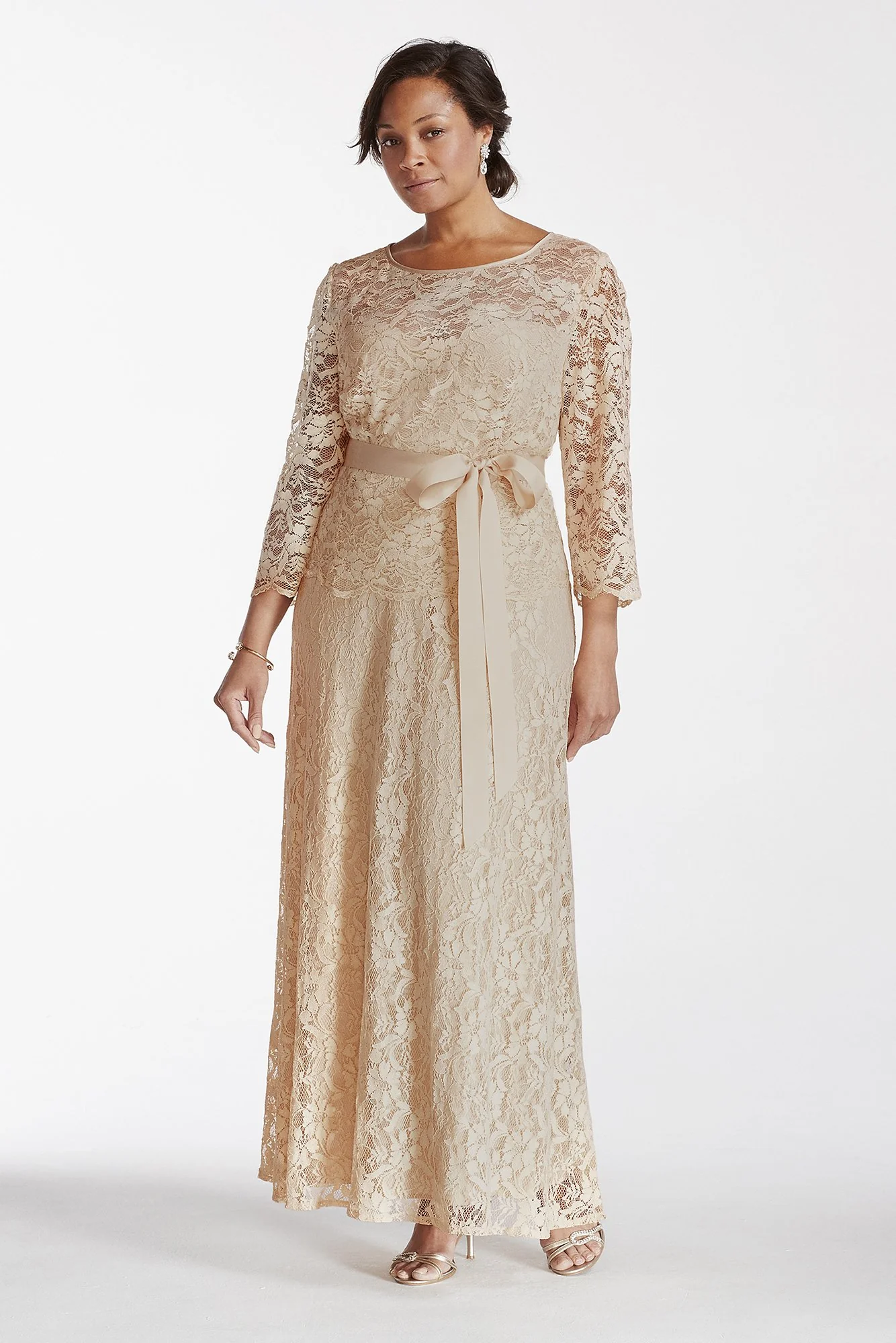 Long Lace Mock Two Piece Dress with Sash - Image 2