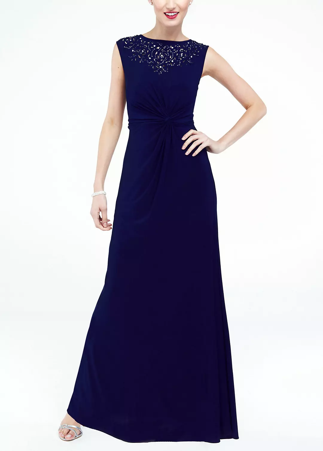Long Laser Cut Jersey Dress with Cap Sleeves - Image 7
