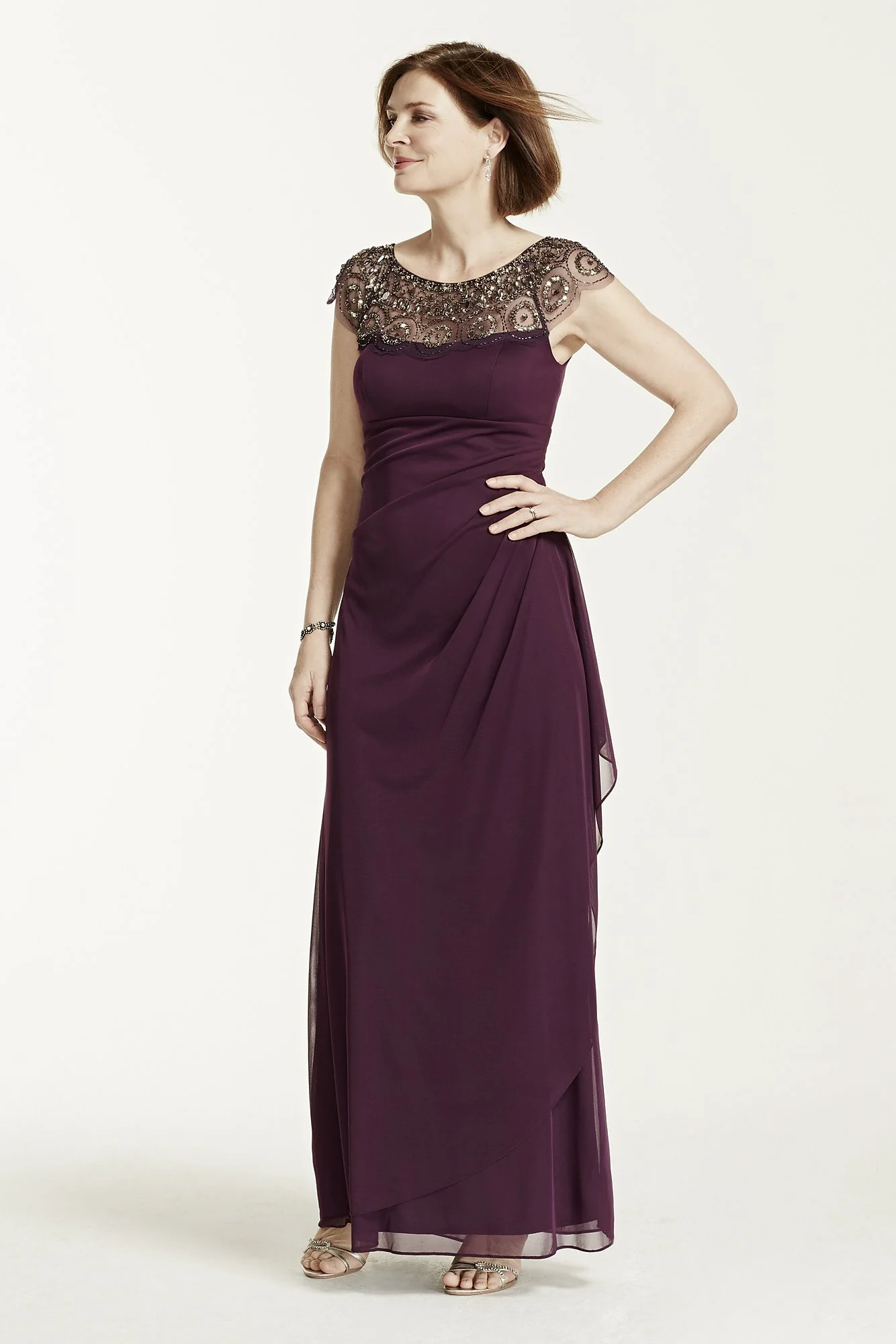 Long Matte Jersey Dress with Illusion Neckline - Image 2