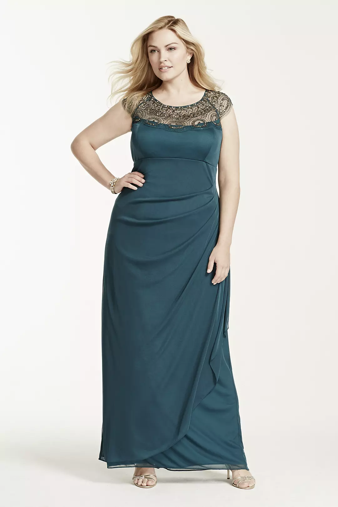 Long Matte Jersey Dress with Illusion Neckline - Image 9