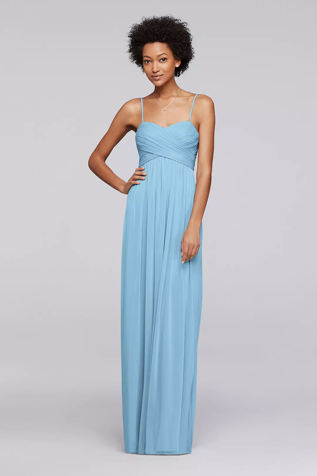 Long Mesh Bridesmaid Dress with Spaghetti Straps - Image 123