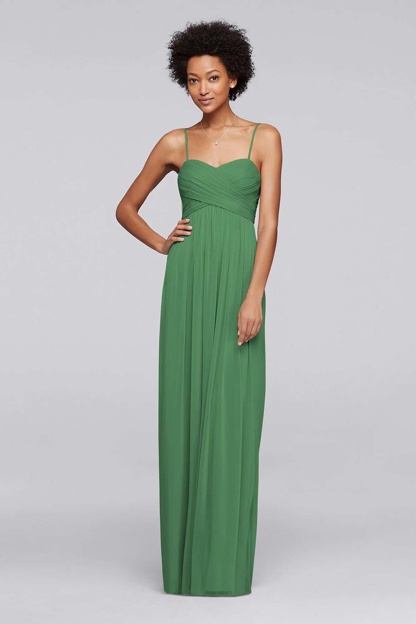 Long Mesh Bridesmaid Dress with Spaghetti Straps - Image 21