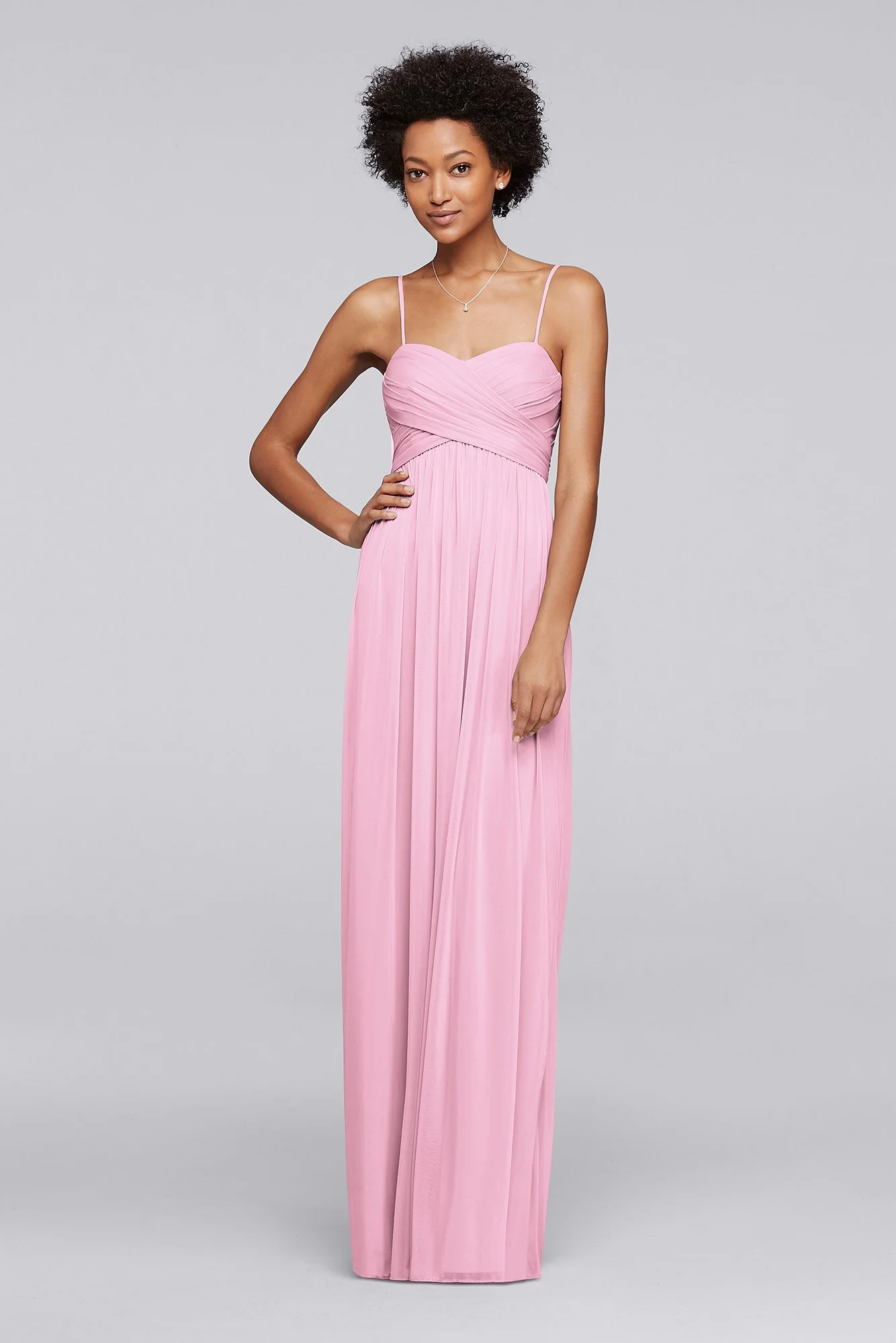 Long Mesh Bridesmaid Dress with Spaghetti Straps - Image 30