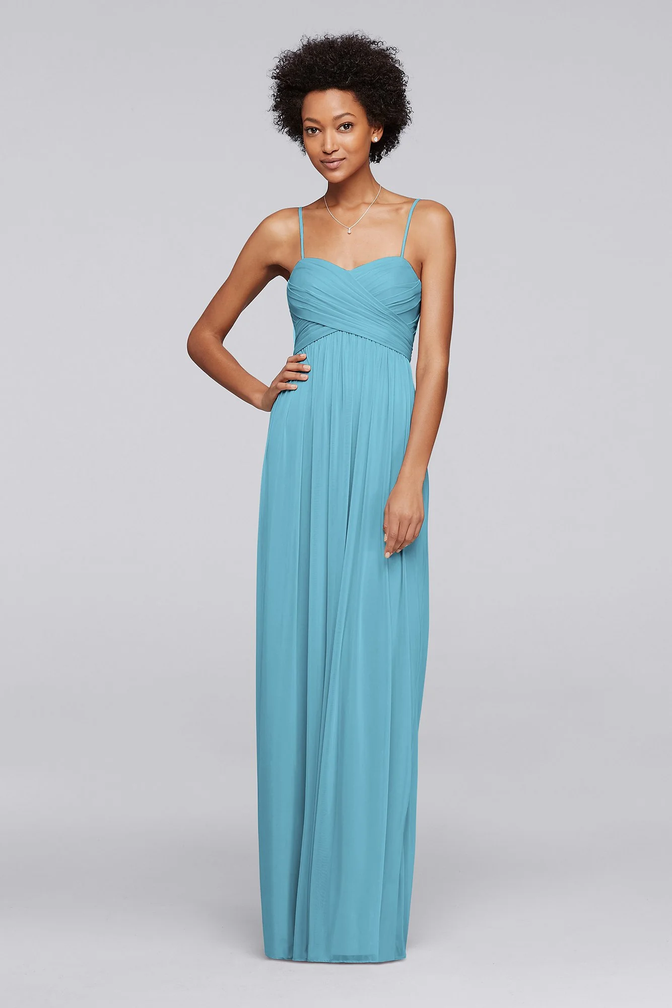 Long Mesh Bridesmaid Dress with Spaghetti Straps - Image 32