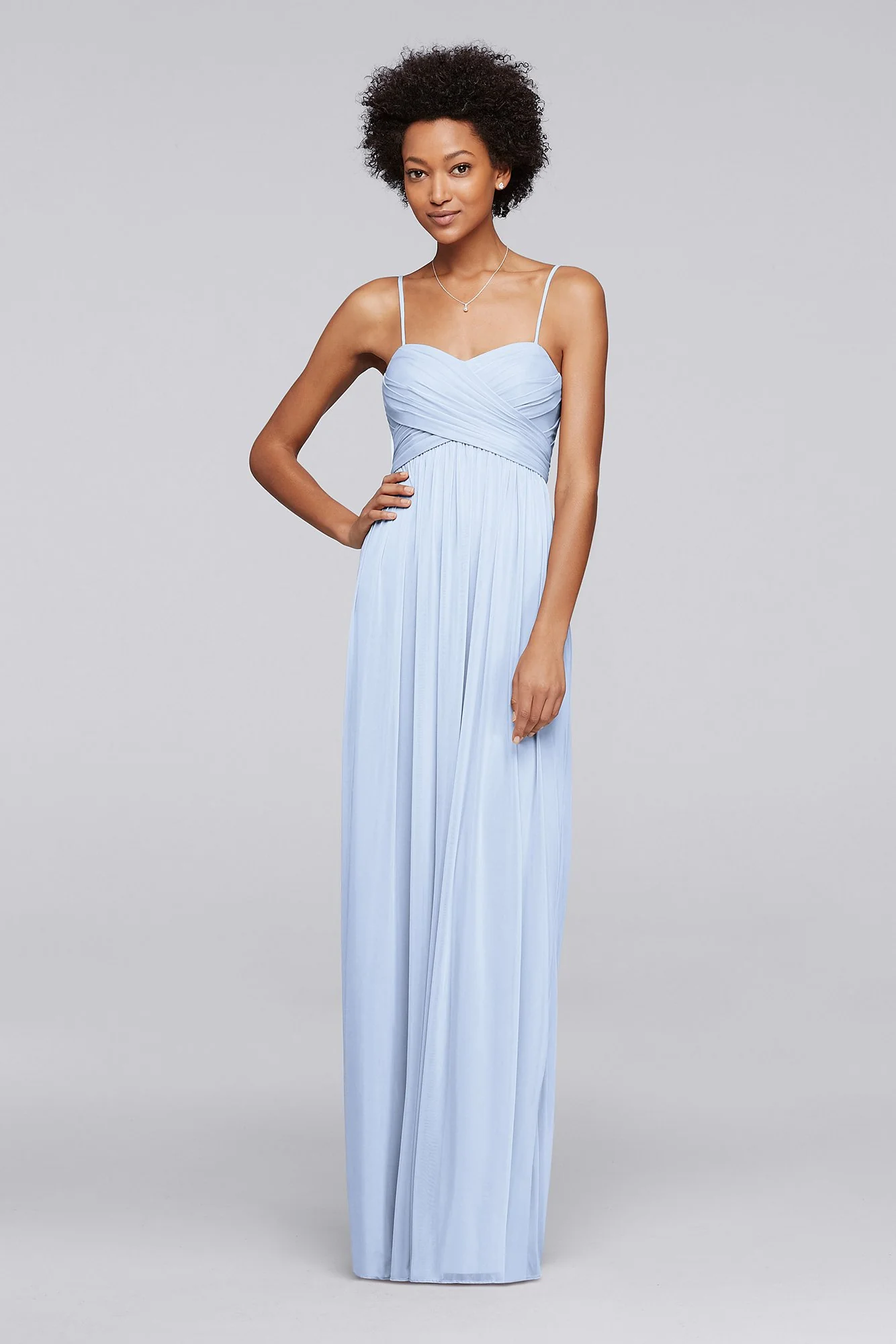 Long Mesh Bridesmaid Dress with Spaghetti Straps - Image 35